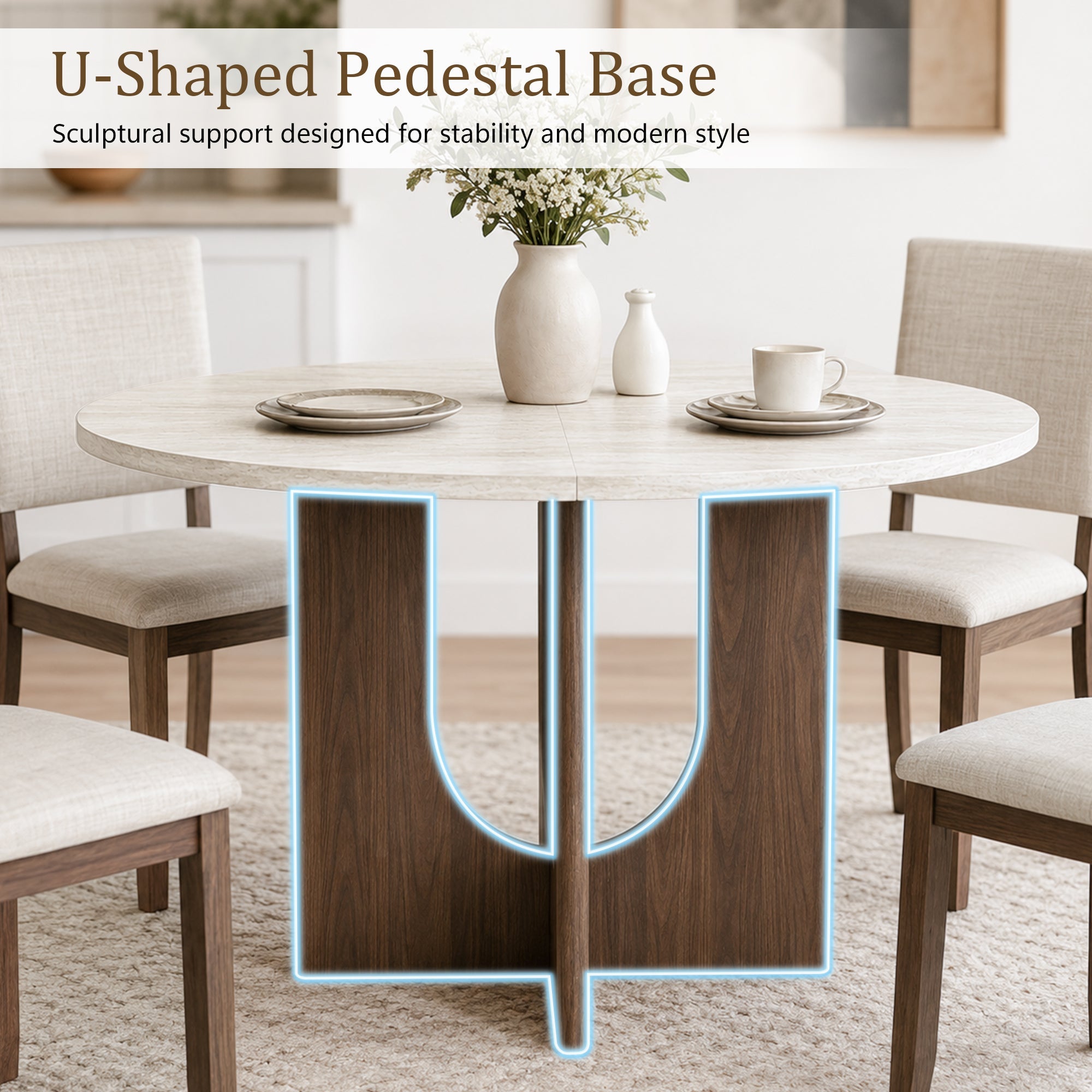 Modern 5-Piece Dining Table Set with 4 Upholstered Chairs – Round Table