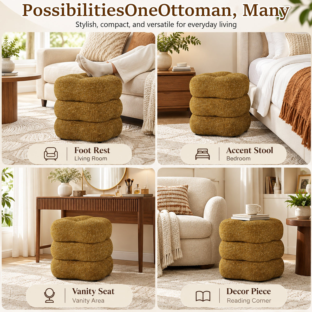 3-Level Swivel Stool with 2 Rotating Tiers, No Assembly Required
