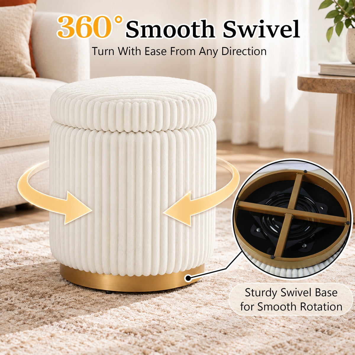 Nestable 2-Piece Storage Stool Set with 360° Swivel Base & Reversible Lid