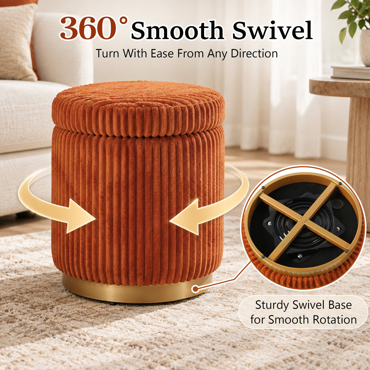 Nestable 2-Piece Storage Stool Set with 360° Swivel Base & Reversible Lid
