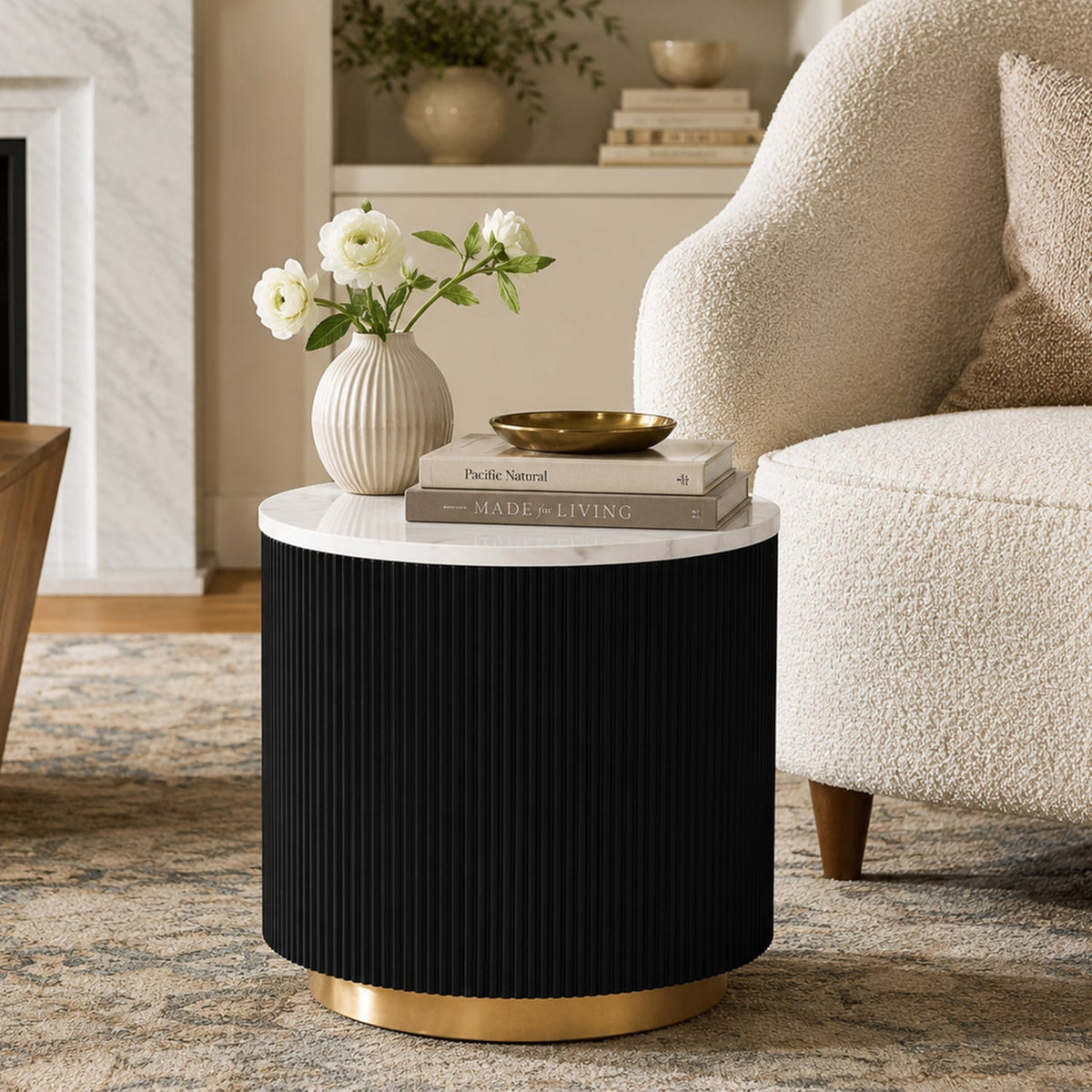 Modern Marble End Table – Genuine Marble Top & Gold Stainless Steel Base