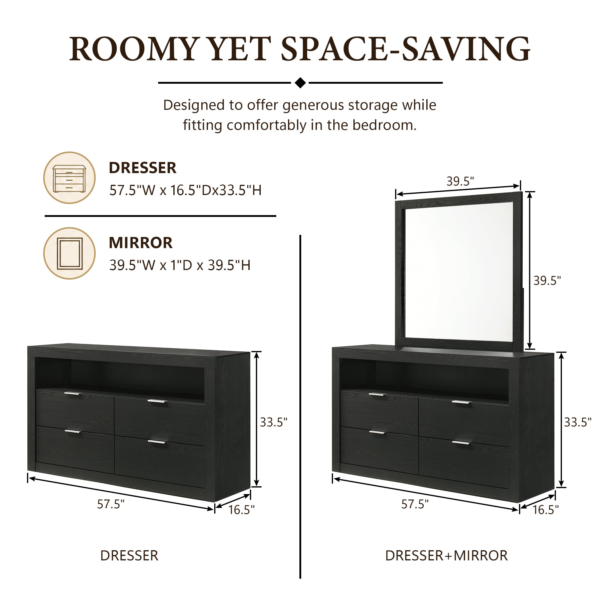Contemporary Walnut Dresser with Optional Mirror, Finger Pull Drawers & Solid Wood Construction