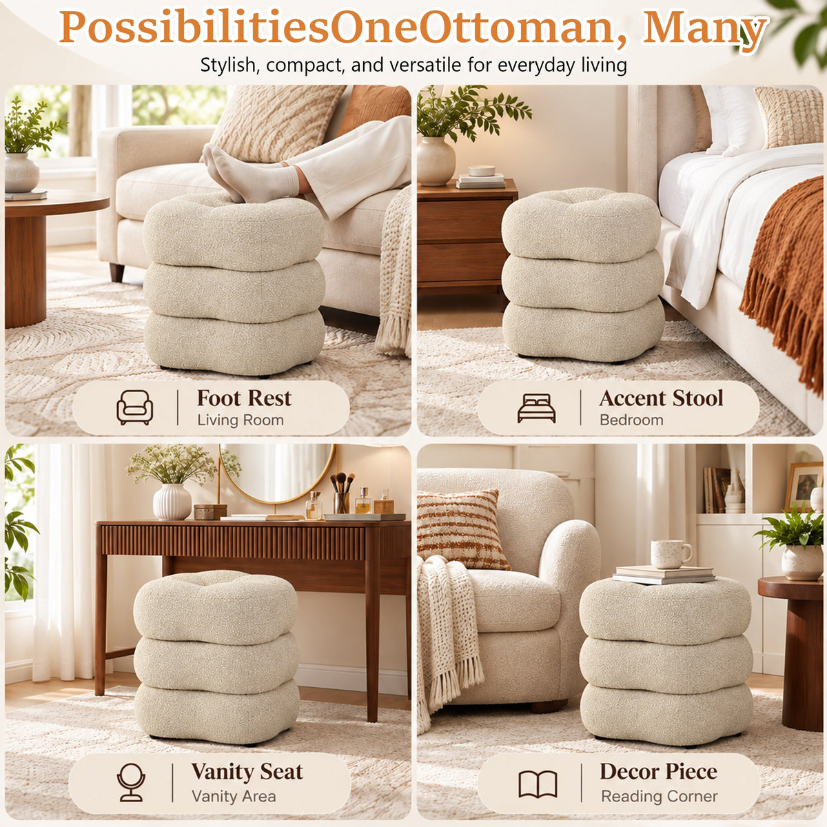3-Level Swivel Stool with 2 Rotating Tiers, No Assembly Required