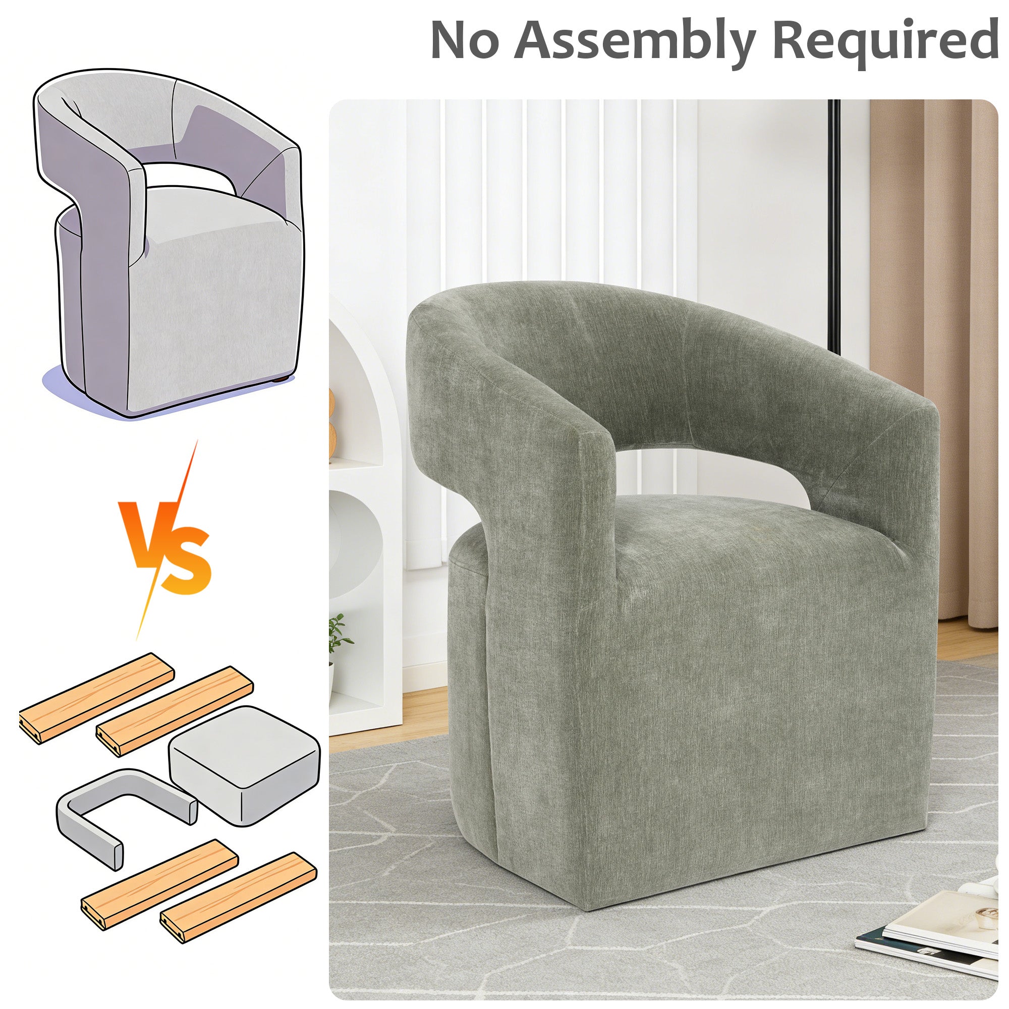 Rolling Barrel-Back Accent Chair with Casters – Contemporary Upholstered Arm Chair