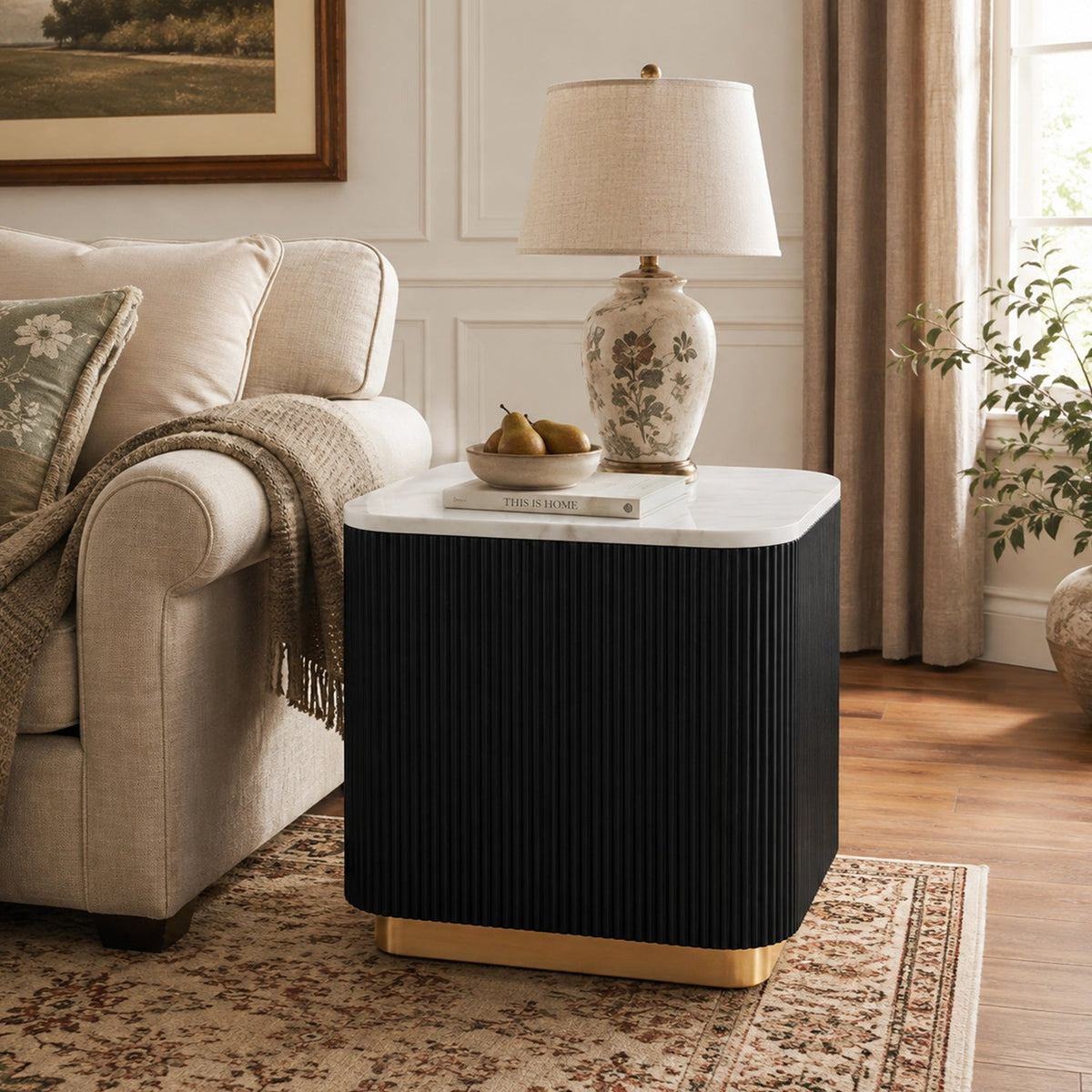 Modern Marble End Table – Genuine Marble Top & Gold Stainless Steel Base