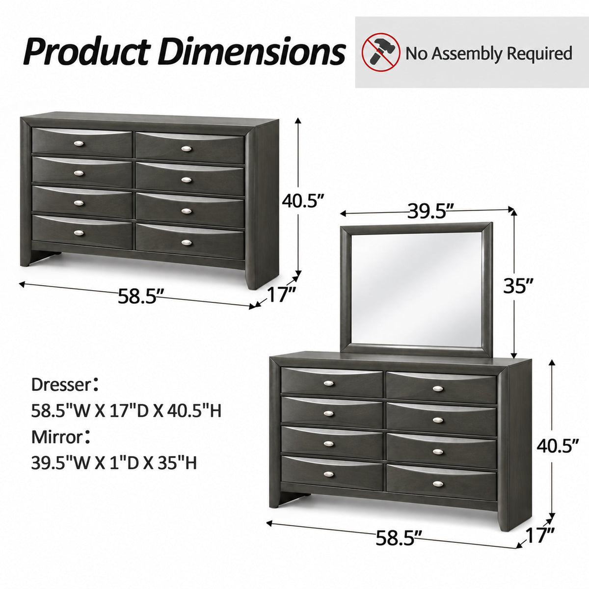 Transitional 8-Drawer Dresser with Solid Wood Construction – Optional Mirror