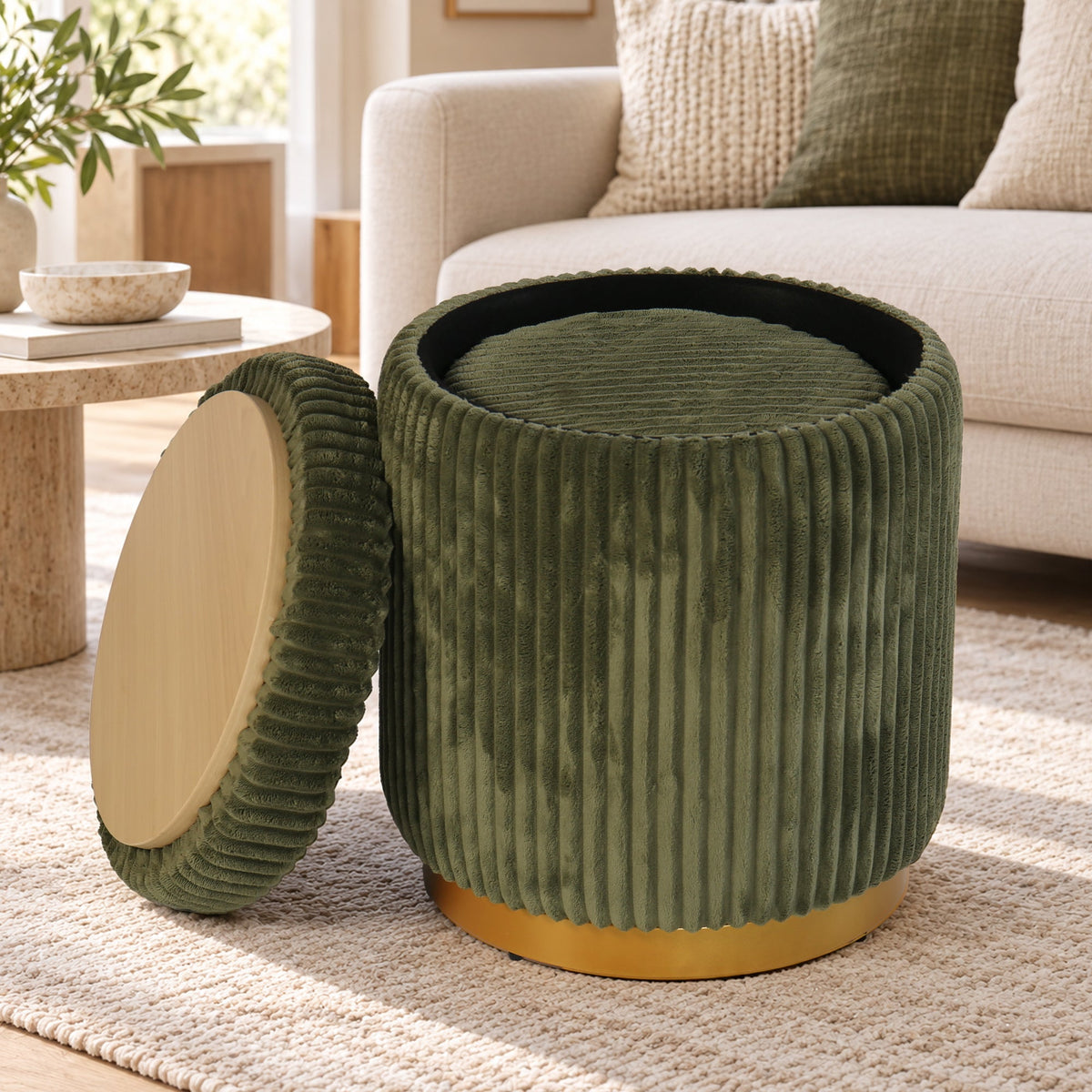 Nestable 2-Piece Storage Stool Set with 360° Swivel Base & Reversible Lid