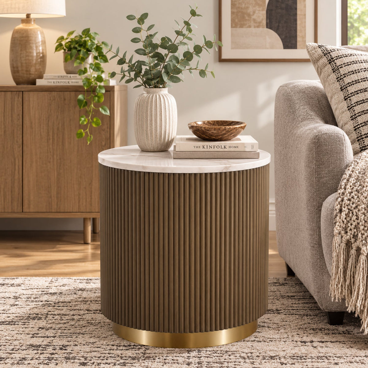 Modern Marble End Table – Genuine Marble Top & Gold Stainless Steel Base