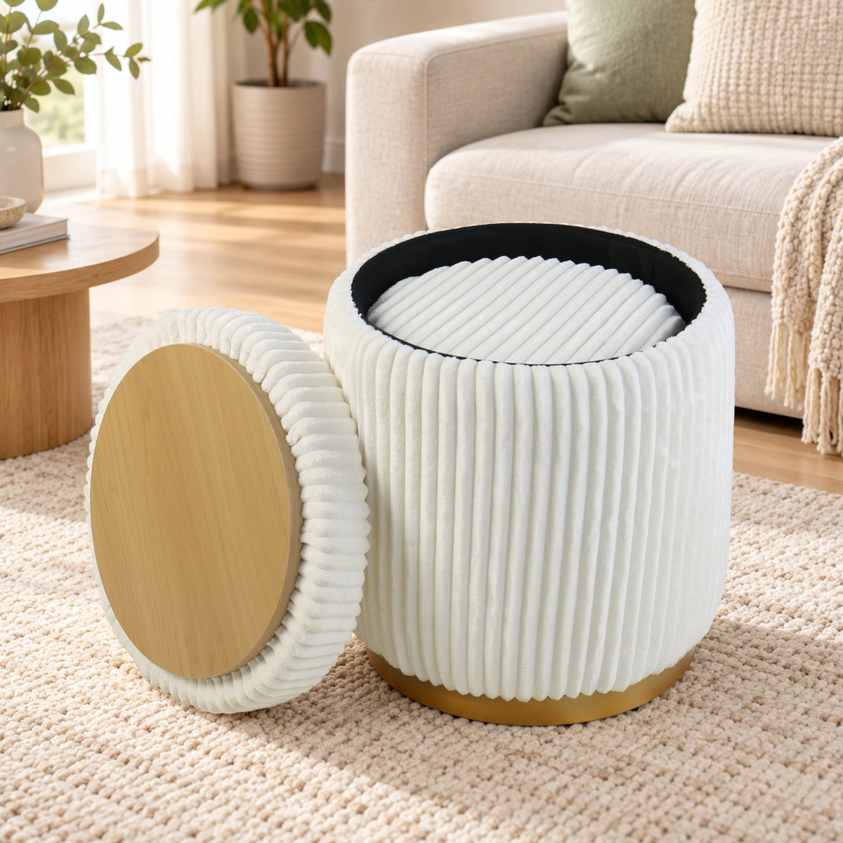 Nestable 2-Piece Storage Stool Set with 360° Swivel Base & Reversible Lid