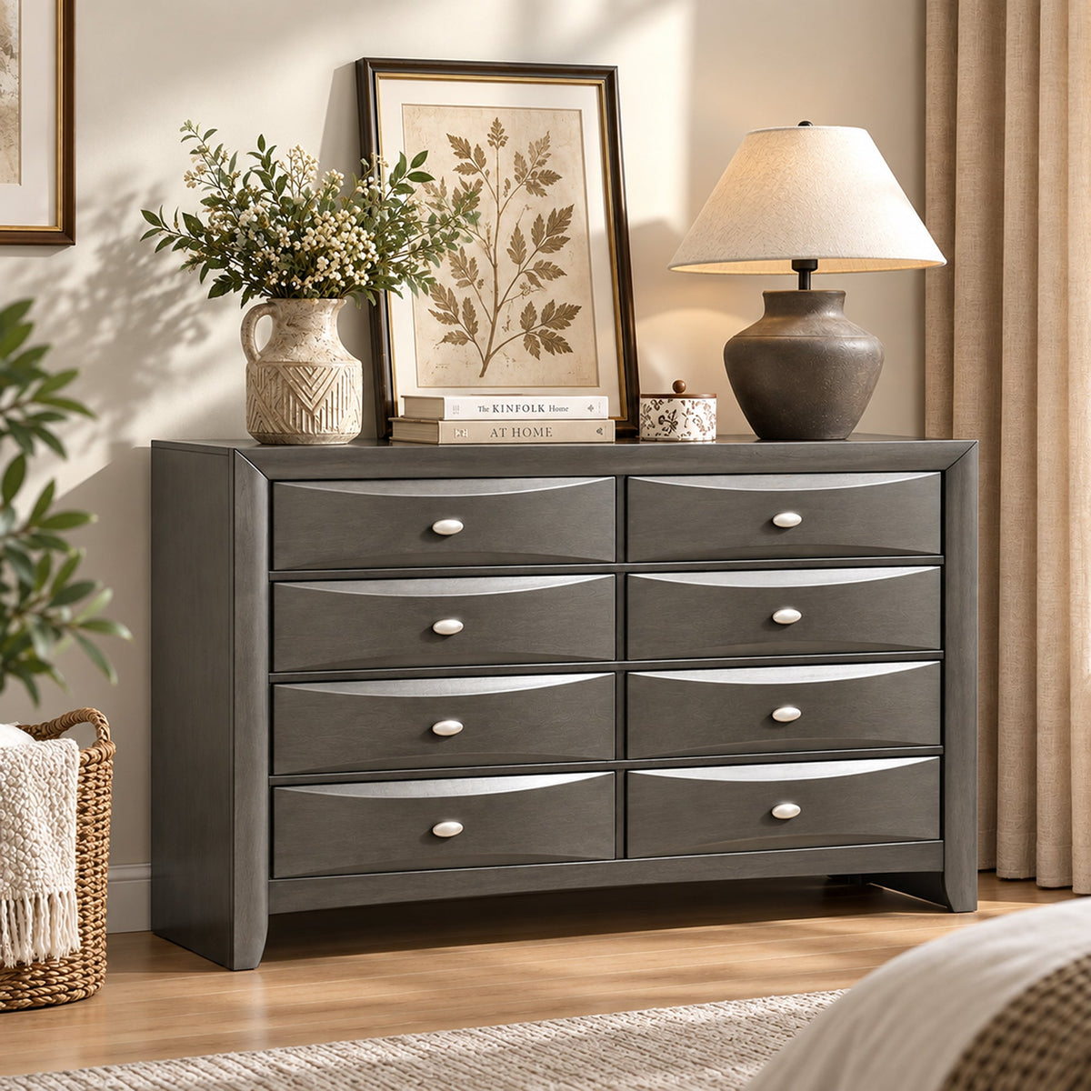 Transitional 8-Drawer Dresser with Solid Wood Construction – Optional Mirror