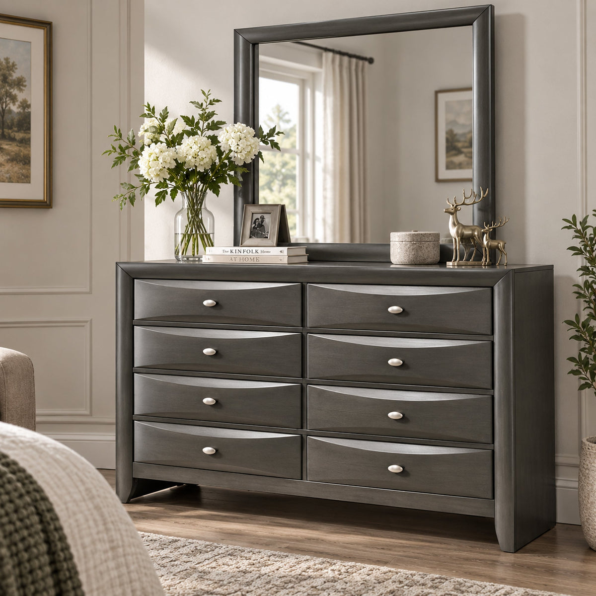 Transitional 8-Drawer Dresser with Solid Wood Construction – Optional Mirror