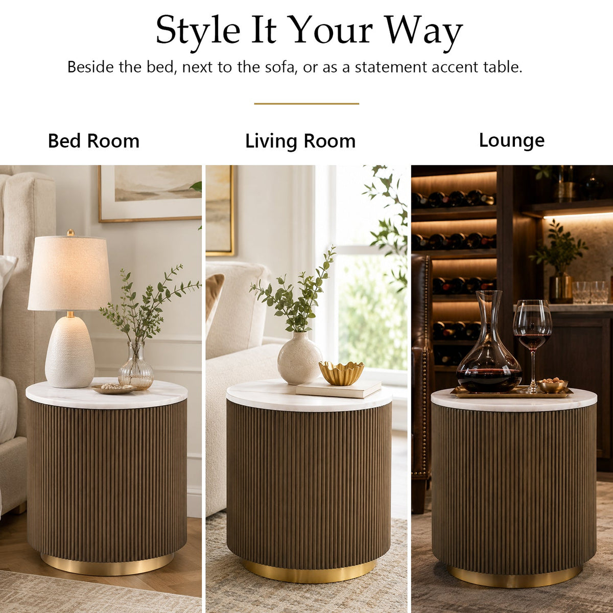 Modern Marble End Table – Genuine Marble Top & Gold Stainless Steel Base