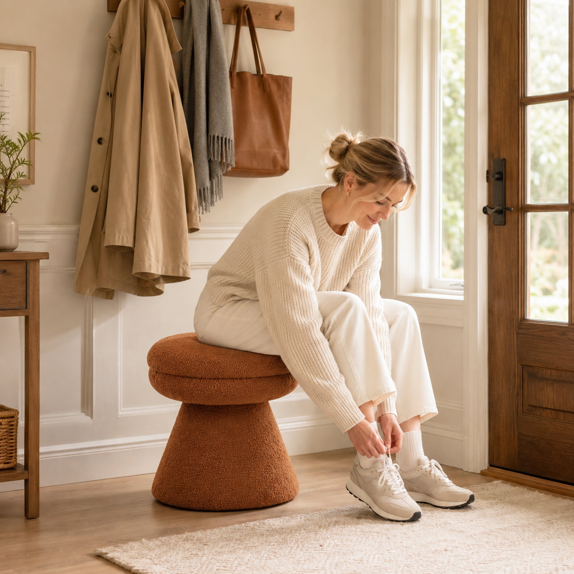 Contemporary Teddy Accent Stool with Mushroom Silhouette & Pedestal Base – Fully Assembled
