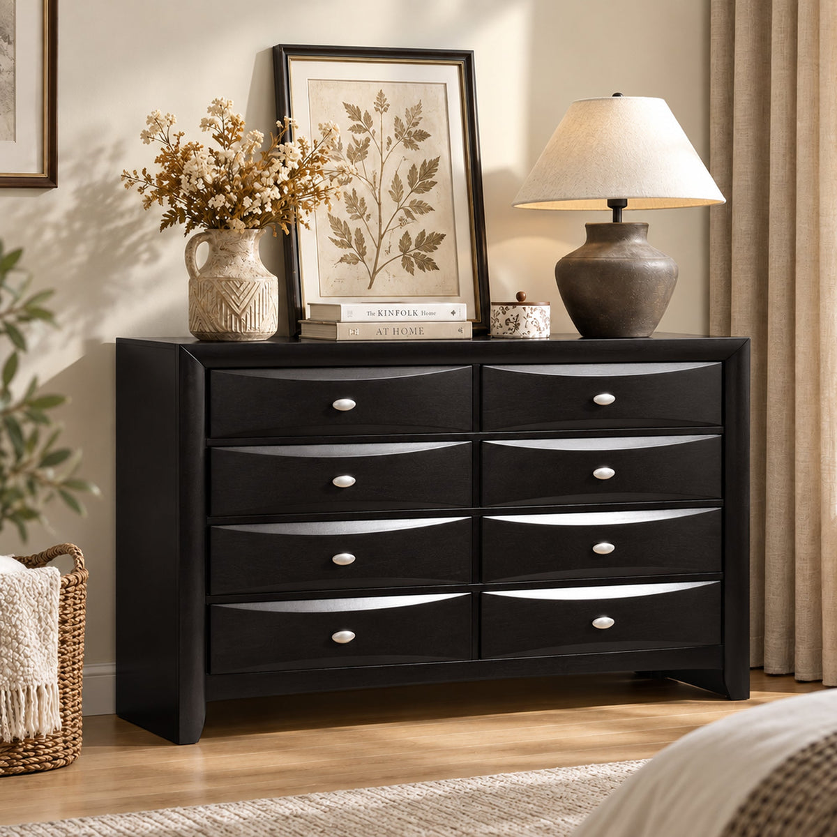 Transitional 8-Drawer Dresser with Solid Wood Construction – Optional Mirror