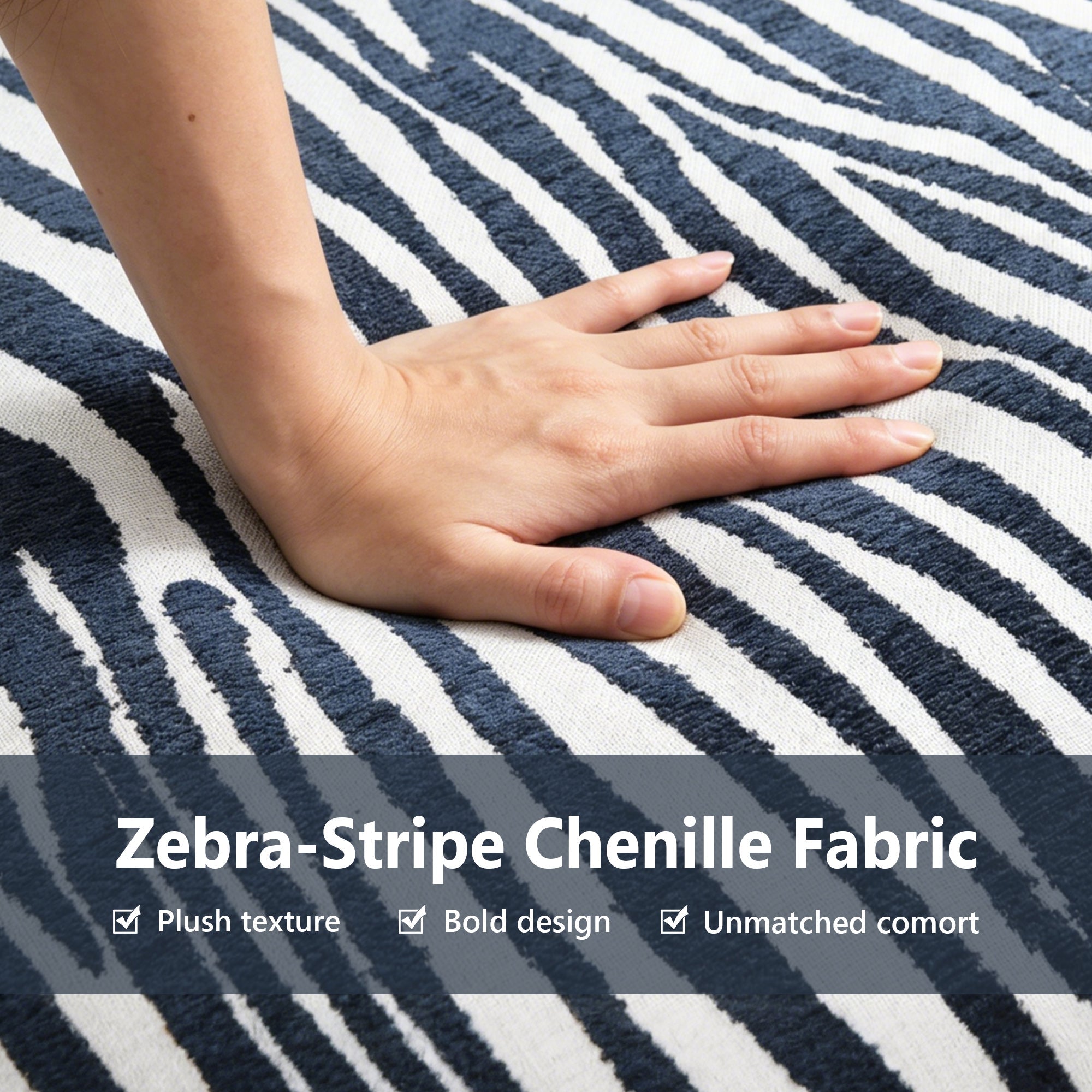 Contemporary Zebra-Stripe Chenille Accent Chair – Sculptural Cylindrical Backrest