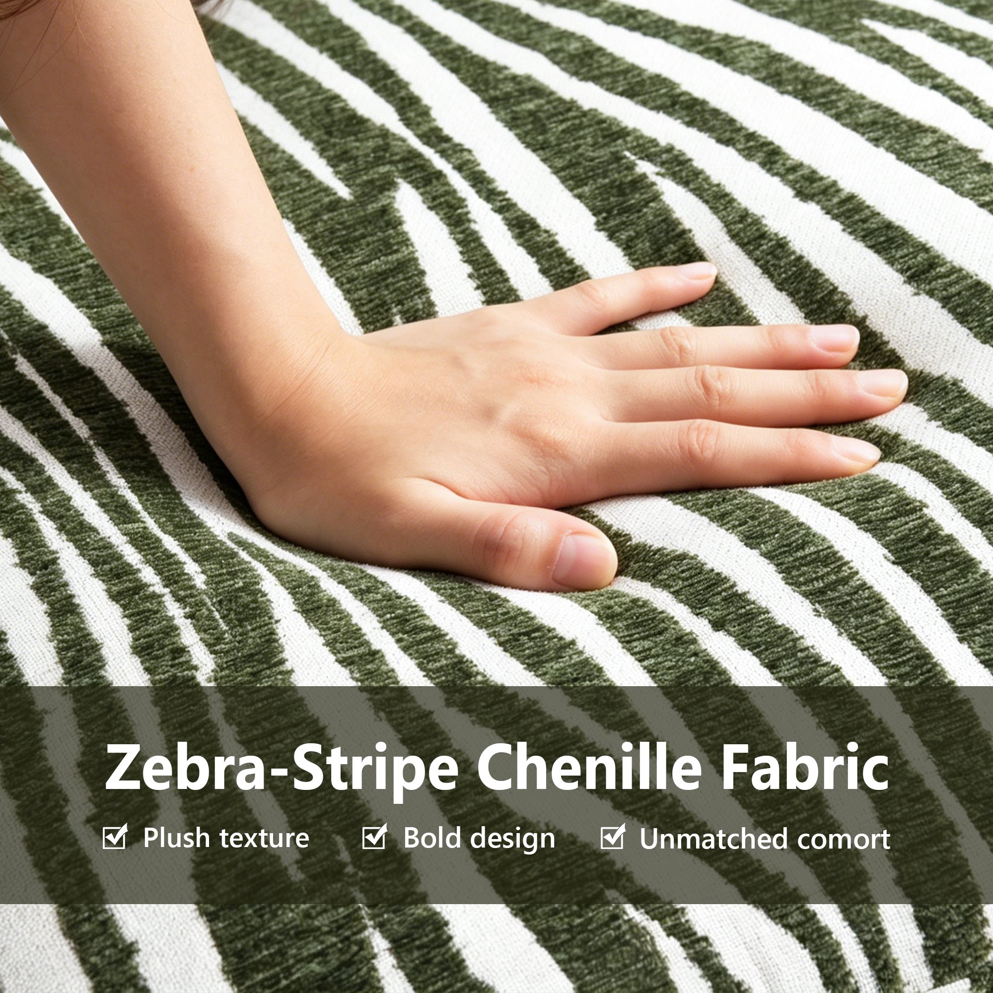 Contemporary Zebra-Stripe Chenille Accent Chair – Sculptural Cylindrical Backrest