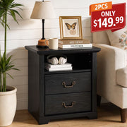Rustic Open-Shelf Nightstand – Engineered Wood Bedside Table with Storage Cubby