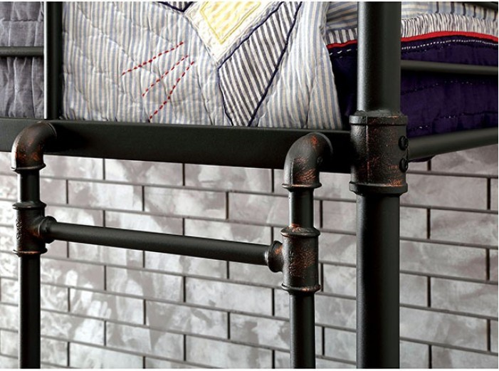 Olga Industrial Industrial 2-Tier Steel Bunk Bed, Antique Black