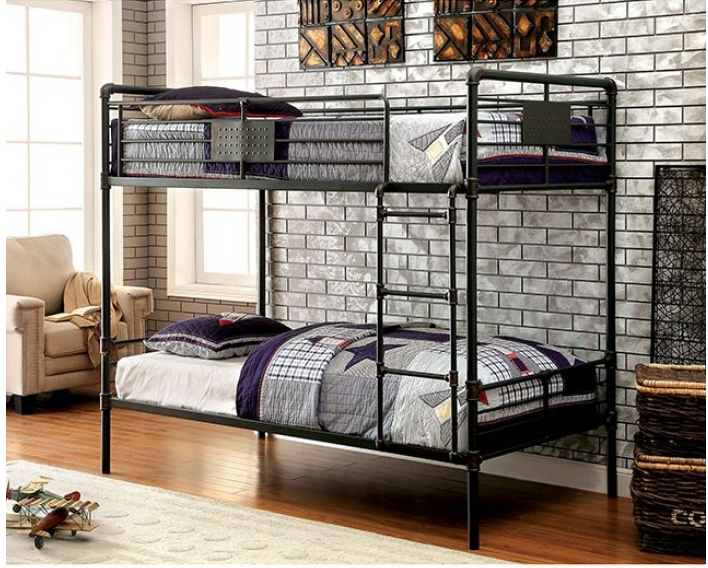Olga Industrial Industrial 2-Tier Steel Bunk Bed, Antique Black