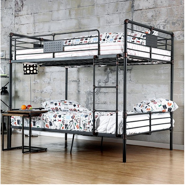 Olga Industrial Industrial 2-Tier Steel Bunk Bed, Antique Black
