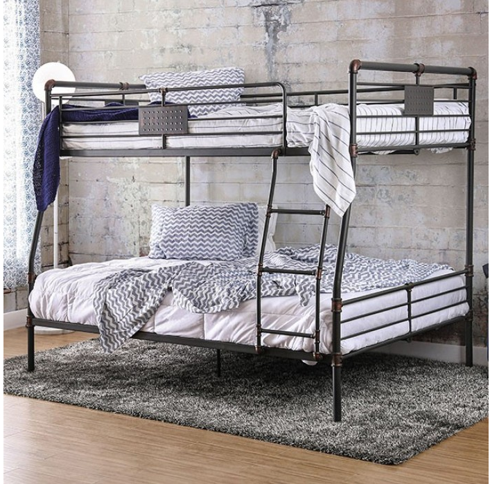 Olga Industrial Industrial 2-Tier Steel Bunk Bed, Antique Black