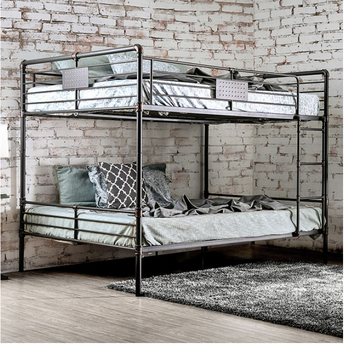 Olga Industrial Industrial 2-Tier Steel Bunk Bed, Antique Black