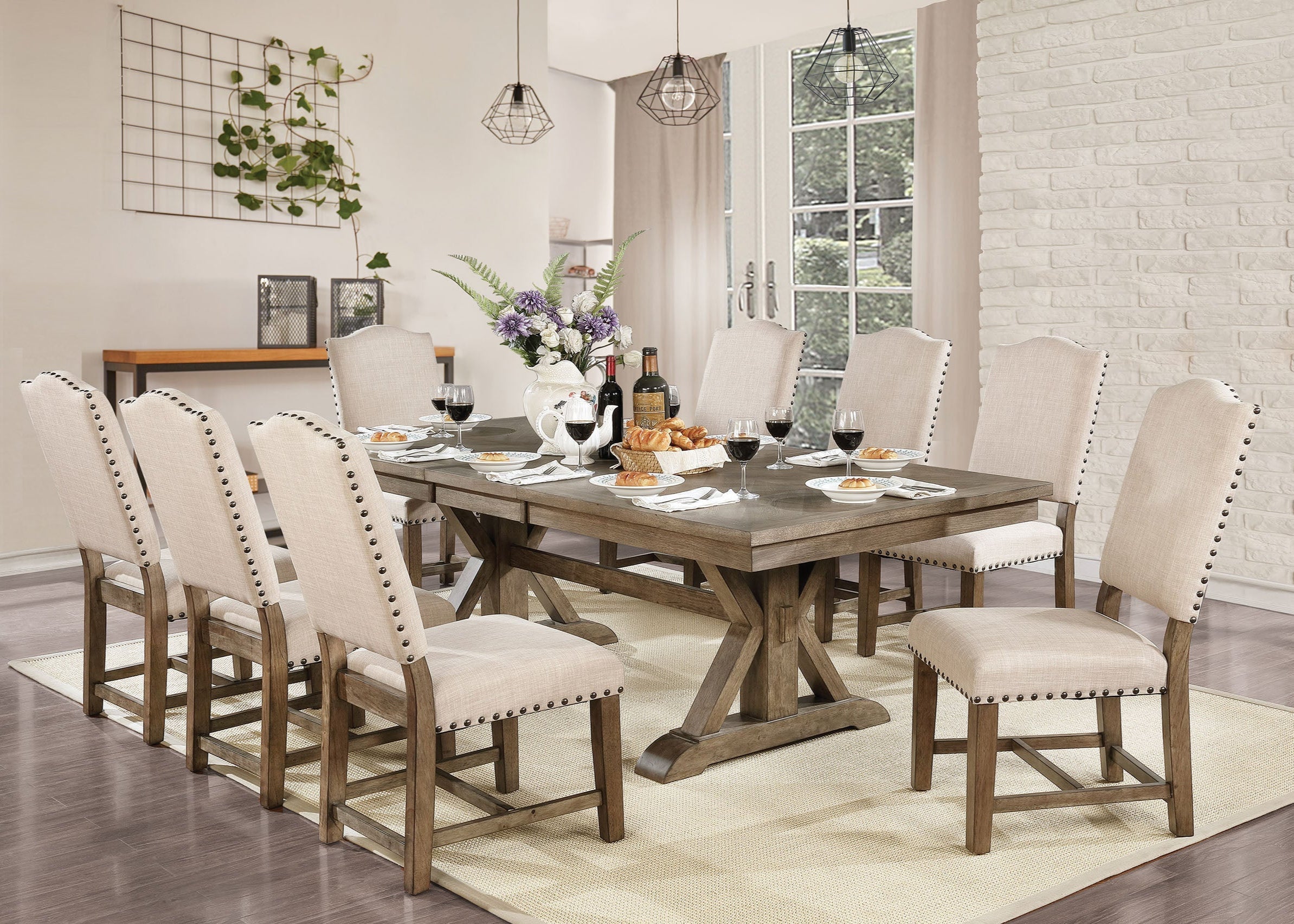 Julia Rustic Farmhouse 9-Piece Dining Set
