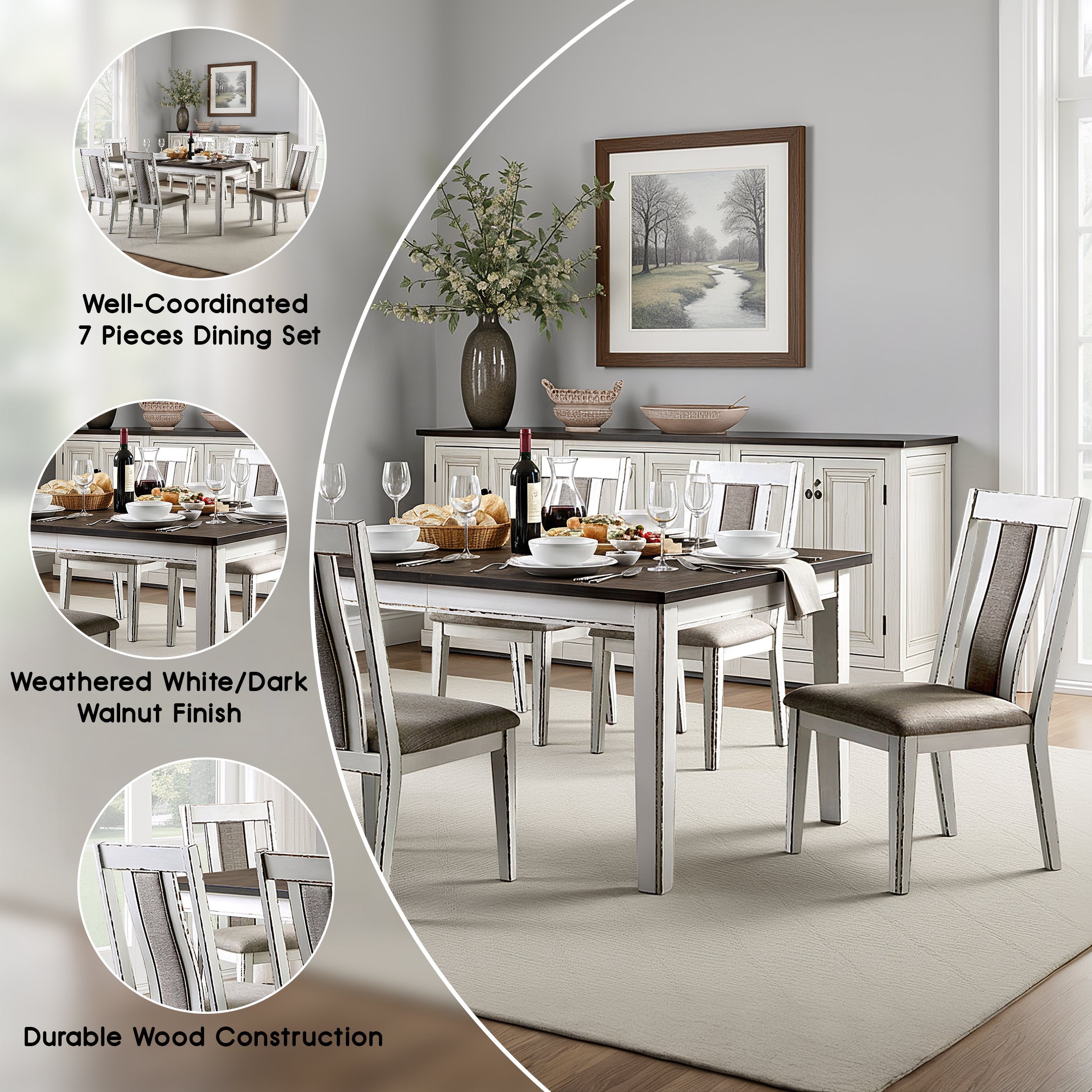 Elswyn Rustic Dining Set, 7 Pieces