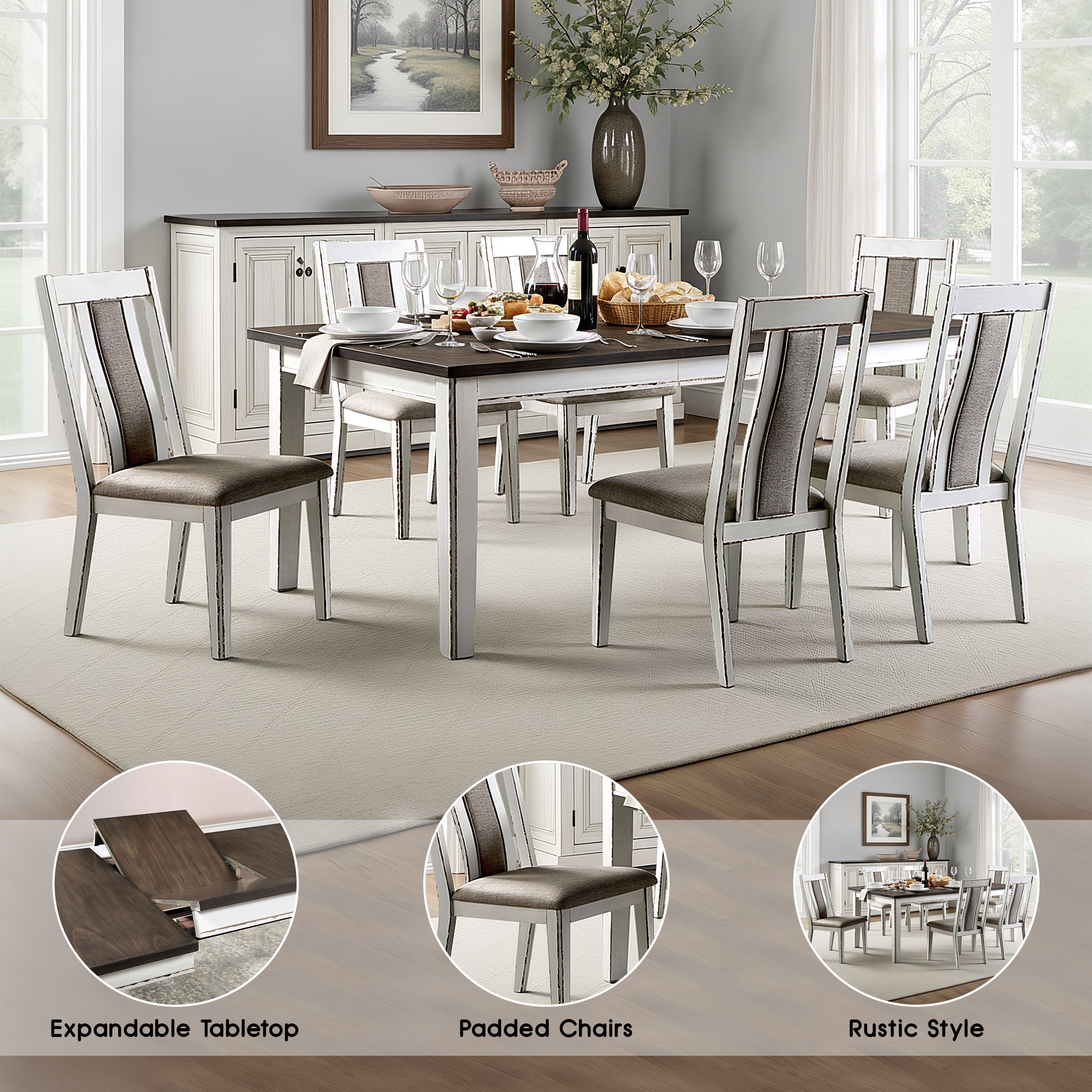 Elswyn Rustic Dining Set, 7 Pieces