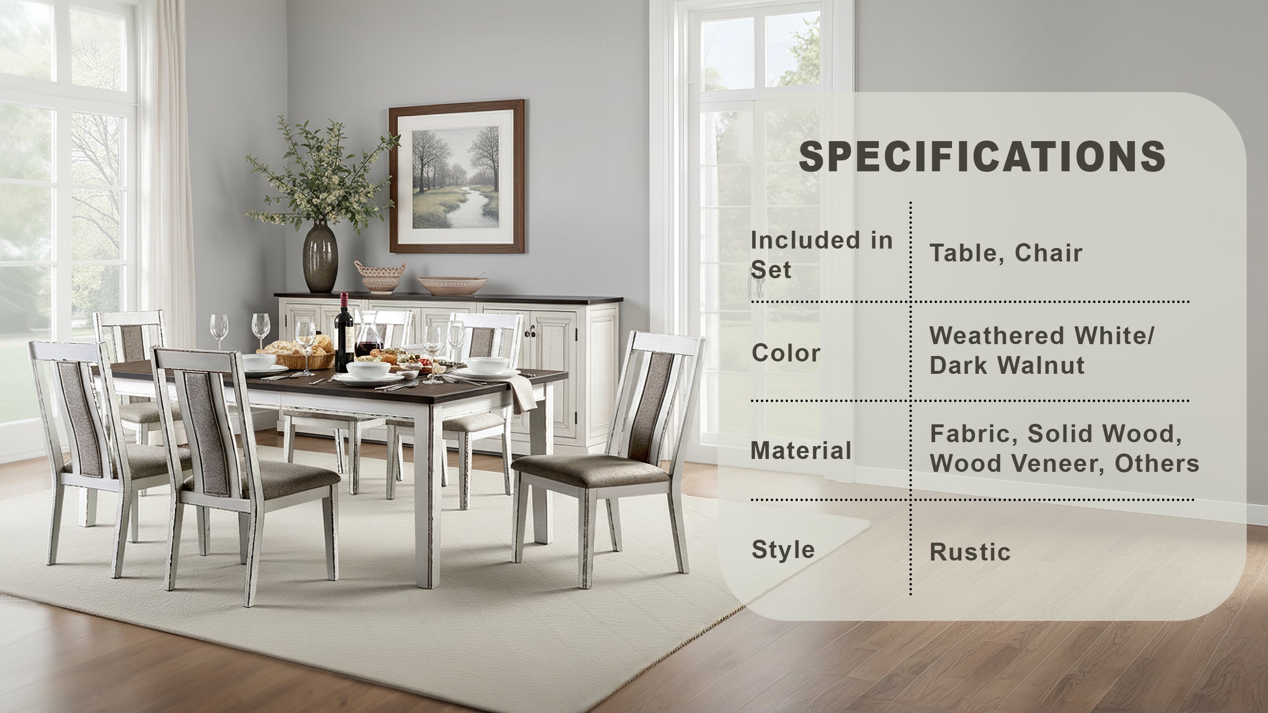 Elswyn Rustic Dining Set, 7 Pieces