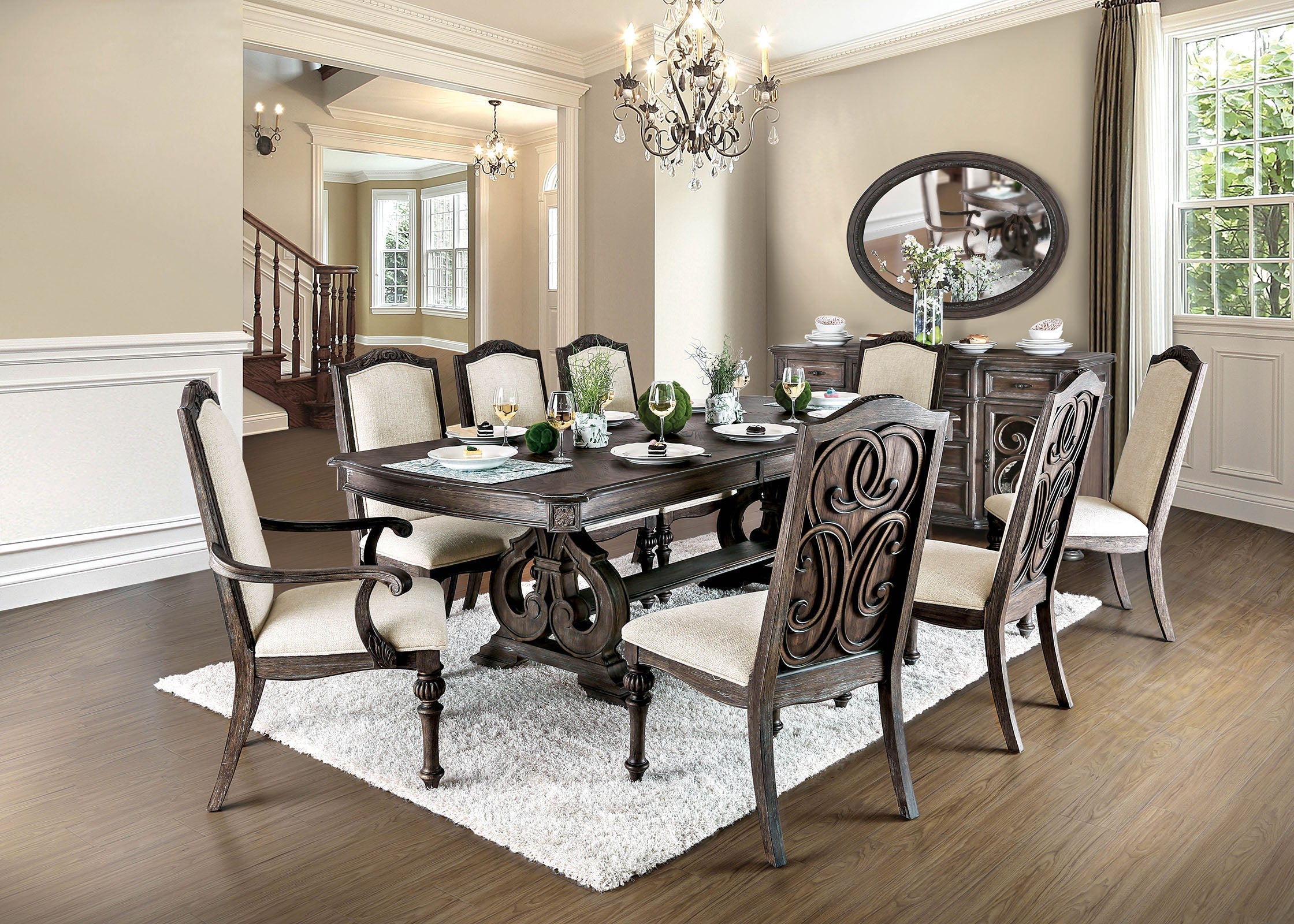 Arcadia Rustic Antique 9-Piece Dining Room Set
