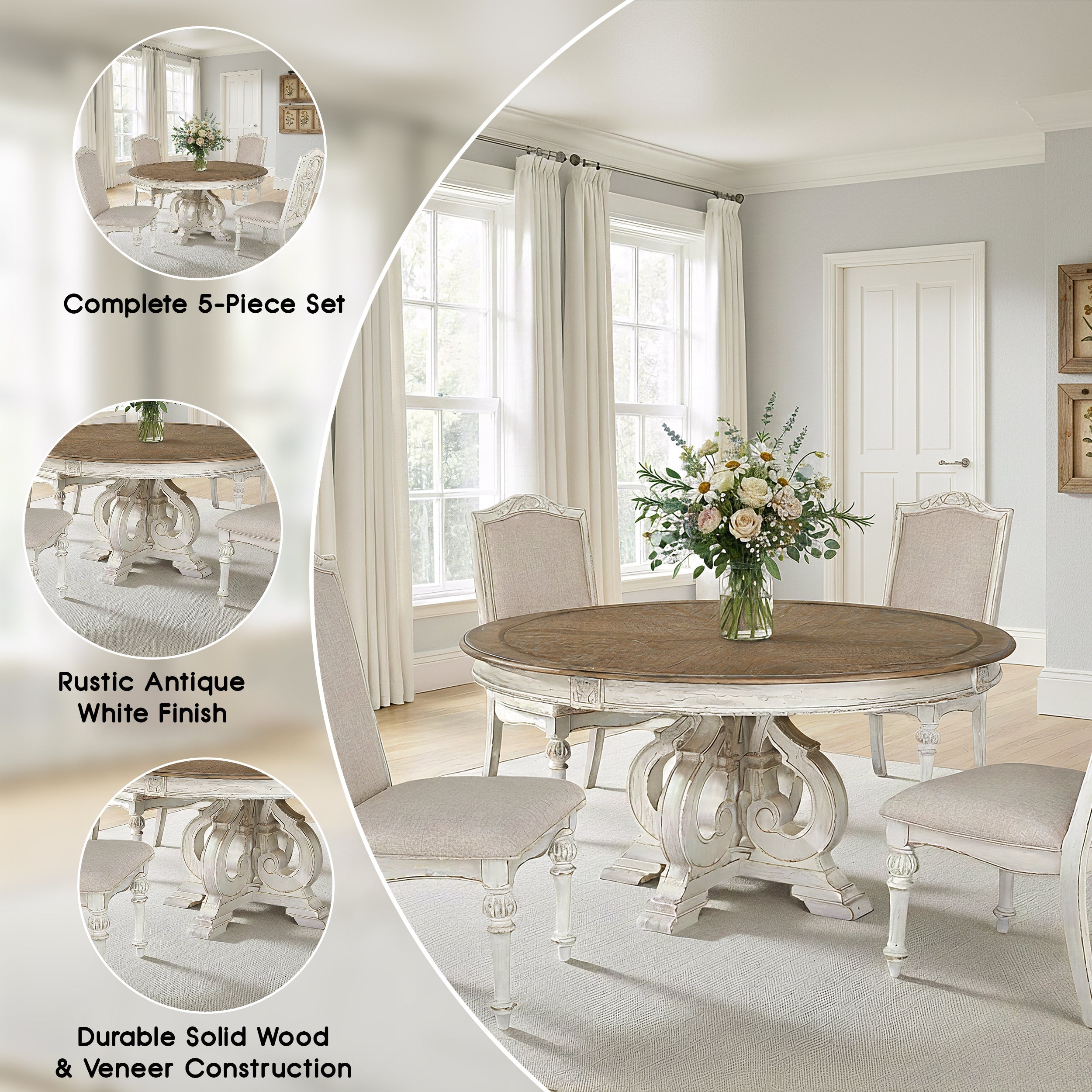 Valora Rustic Dining Set, 5 Pieces