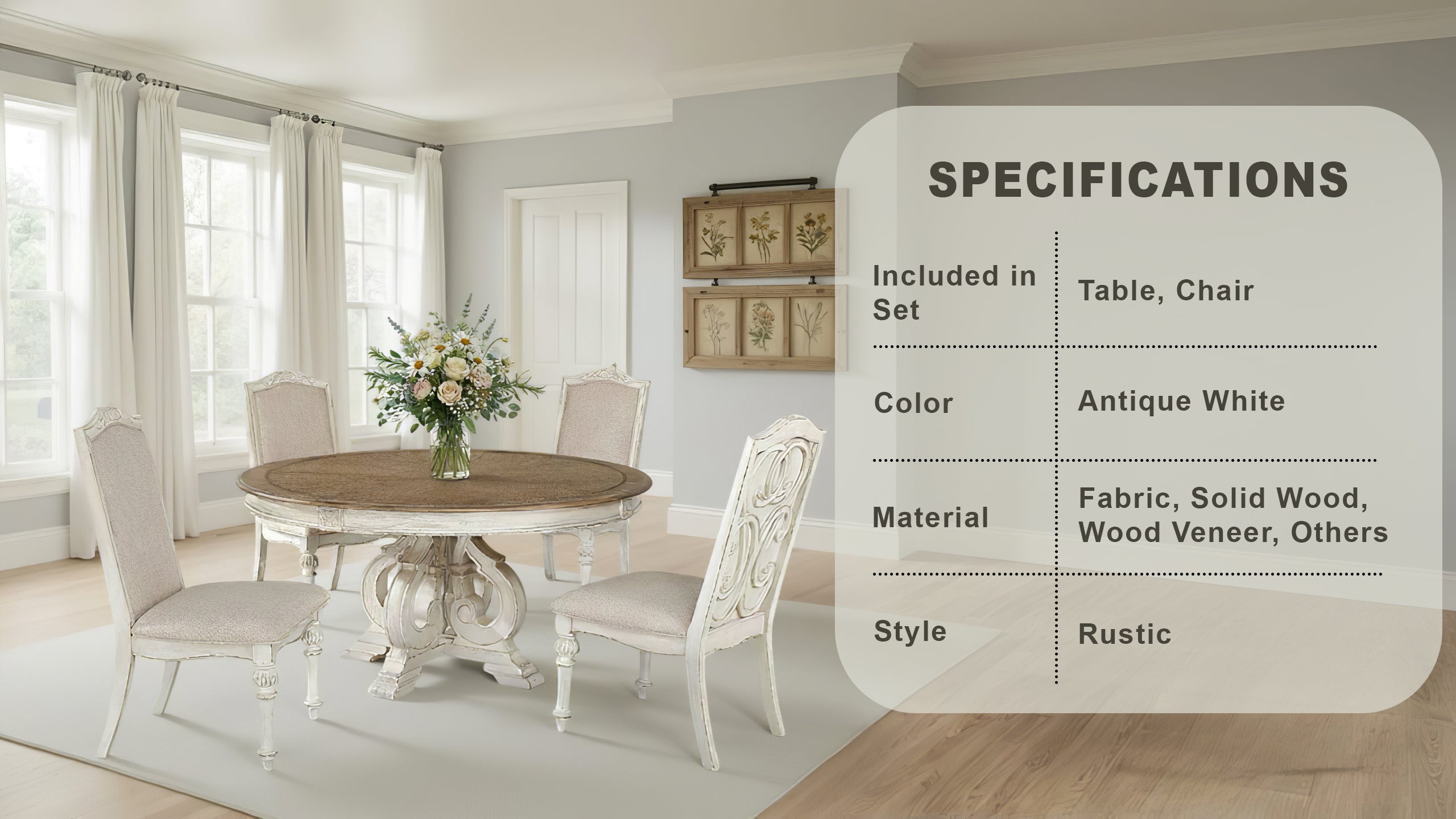 Valora Rustic Dining Set, 5 Pieces