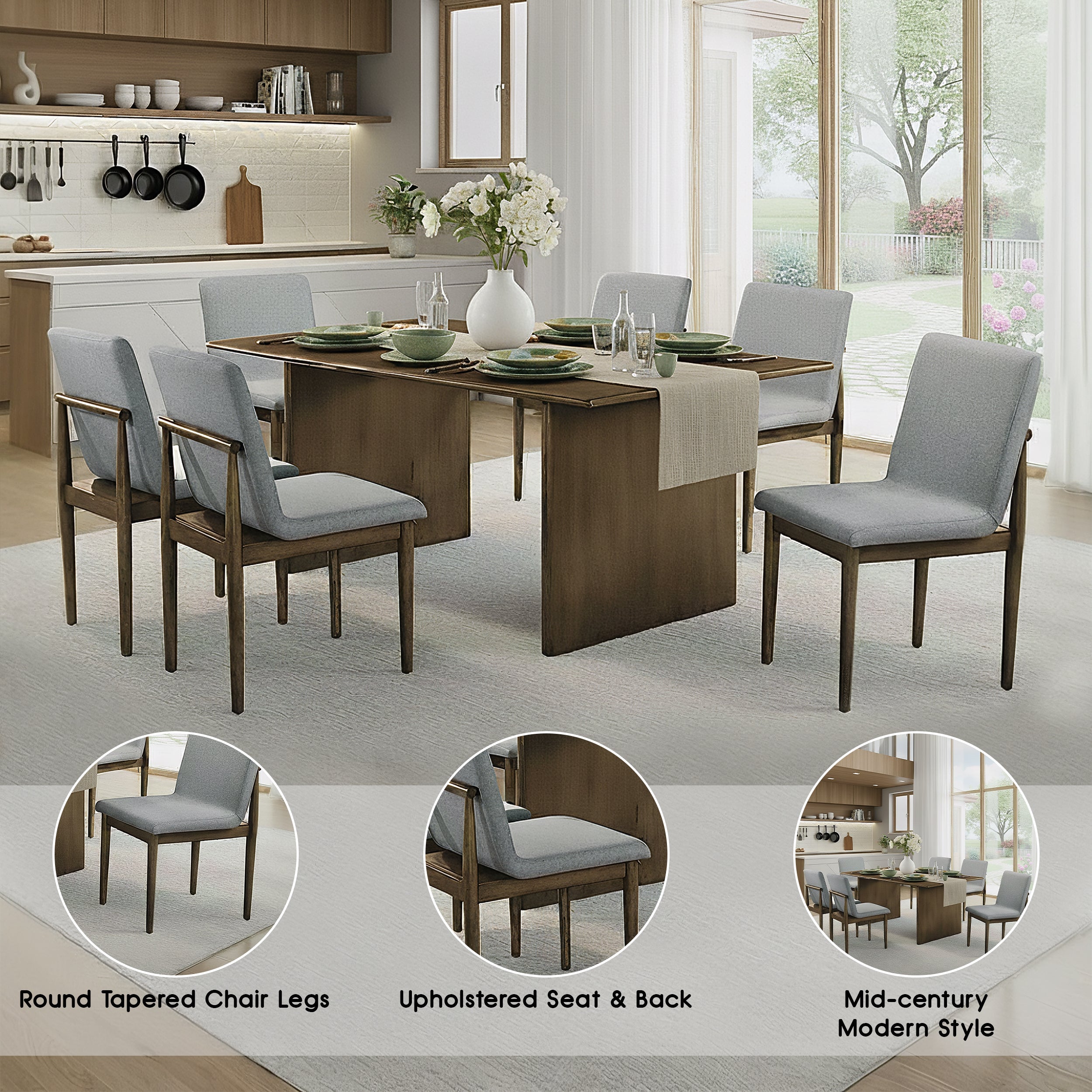 Kensford Mid-Century Modern Dining Set, 7 Pieces