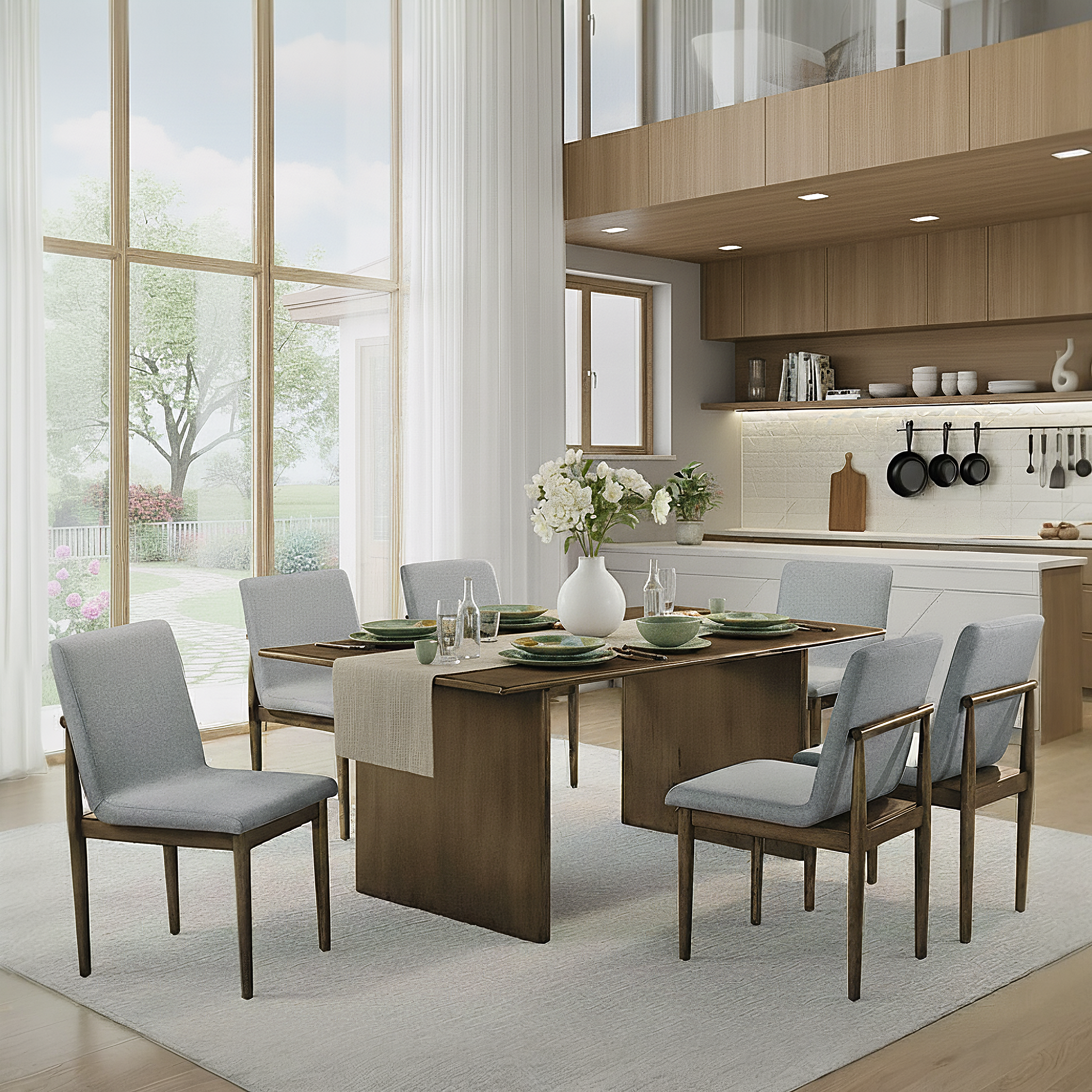 Kensford Mid-Century Modern Dining Set, 7 Pieces