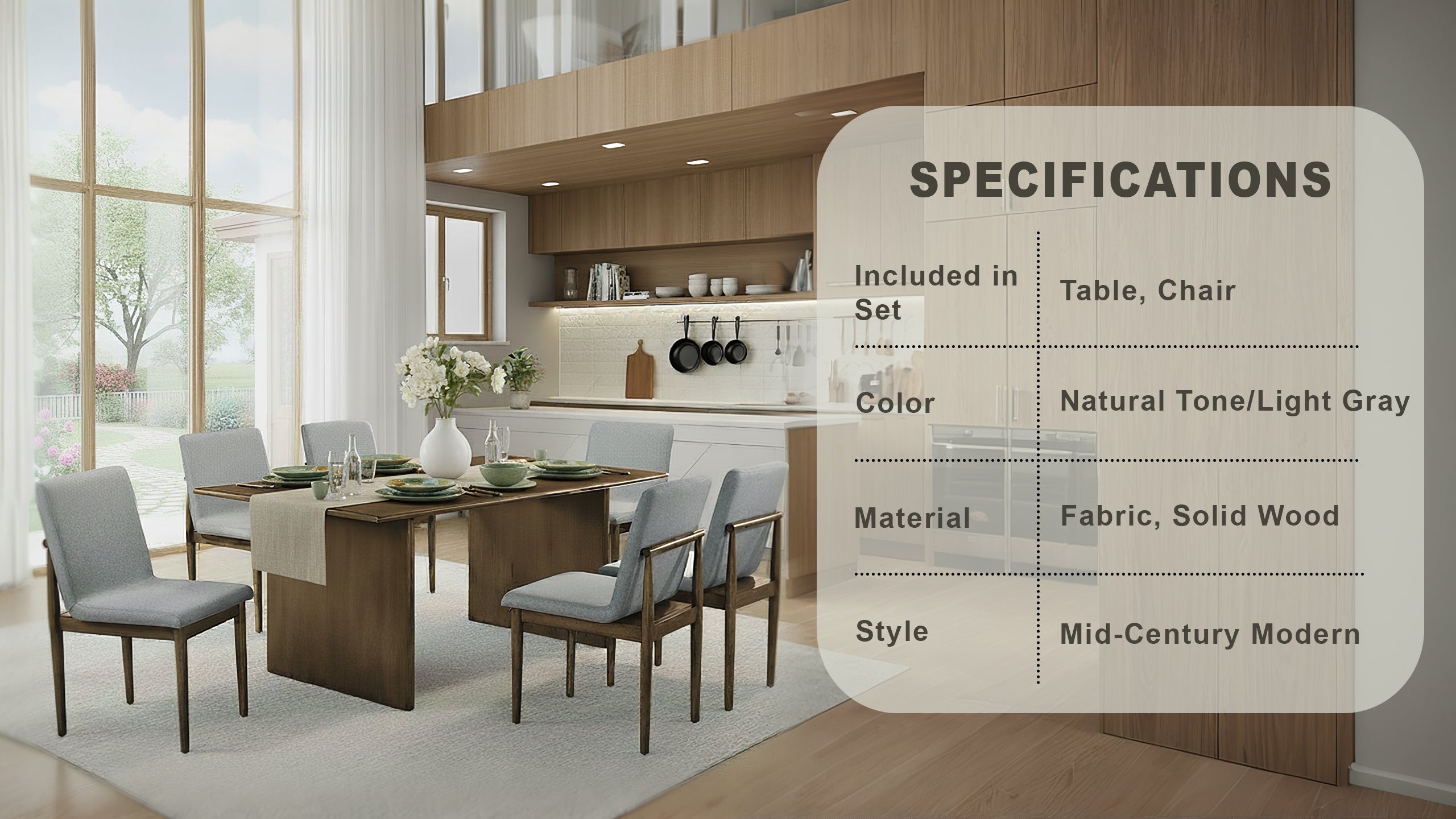 Kensford Mid-Century Modern Dining Set, 7 Pieces