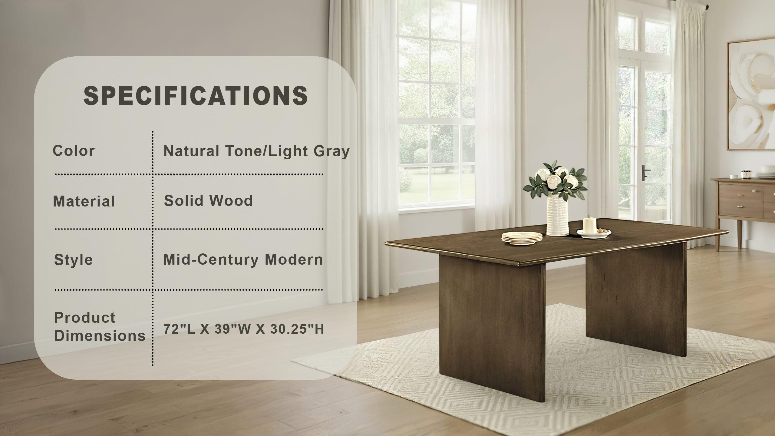 Kensford Mid-Century Modern Dining Table