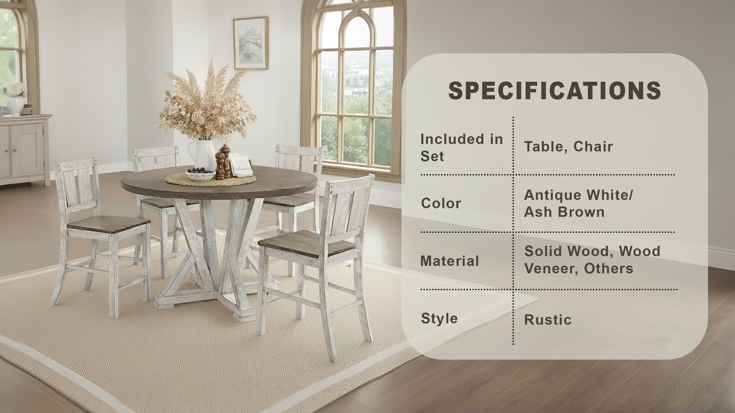 Tahoma Rustic Dining Set, 5 Pieces