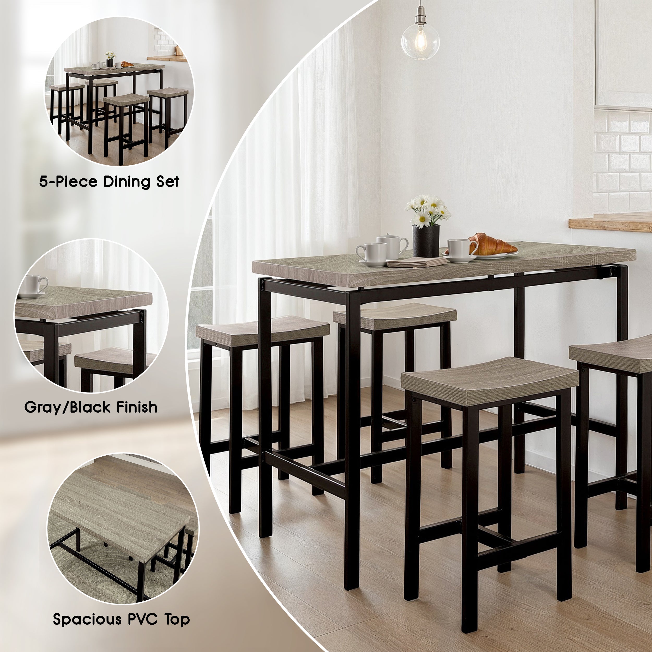 Roermond Contemporary Dining Set, 5 Pieces