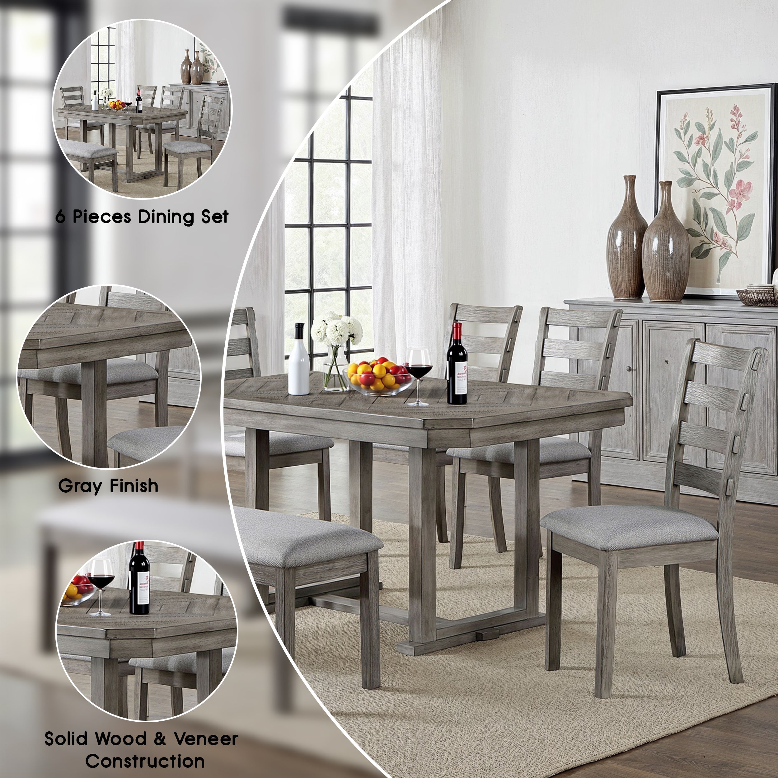 Valenza Rustic Dining Set, 6 Pieces