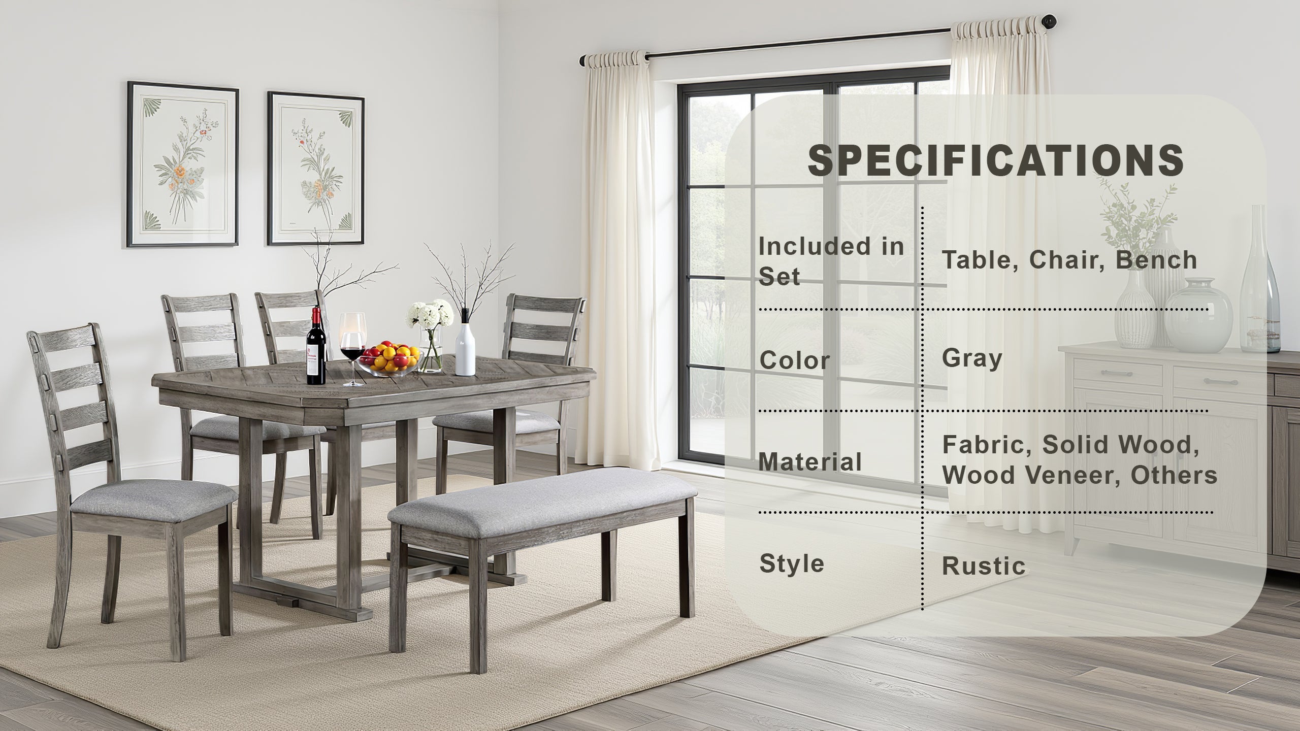 Valenza Rustic Dining Set, 6 Pieces