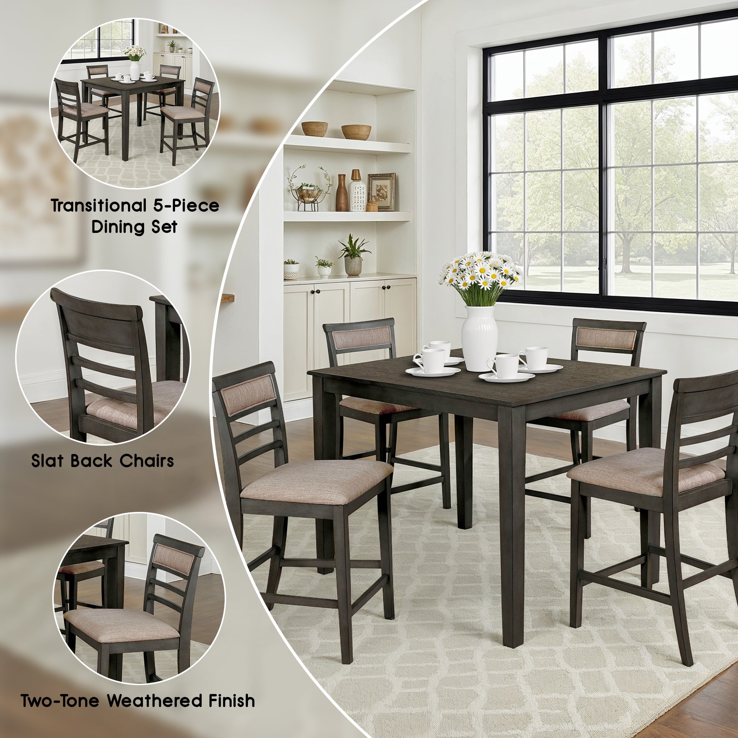 Ragnold Transitional Dining Set, 5 Pieces