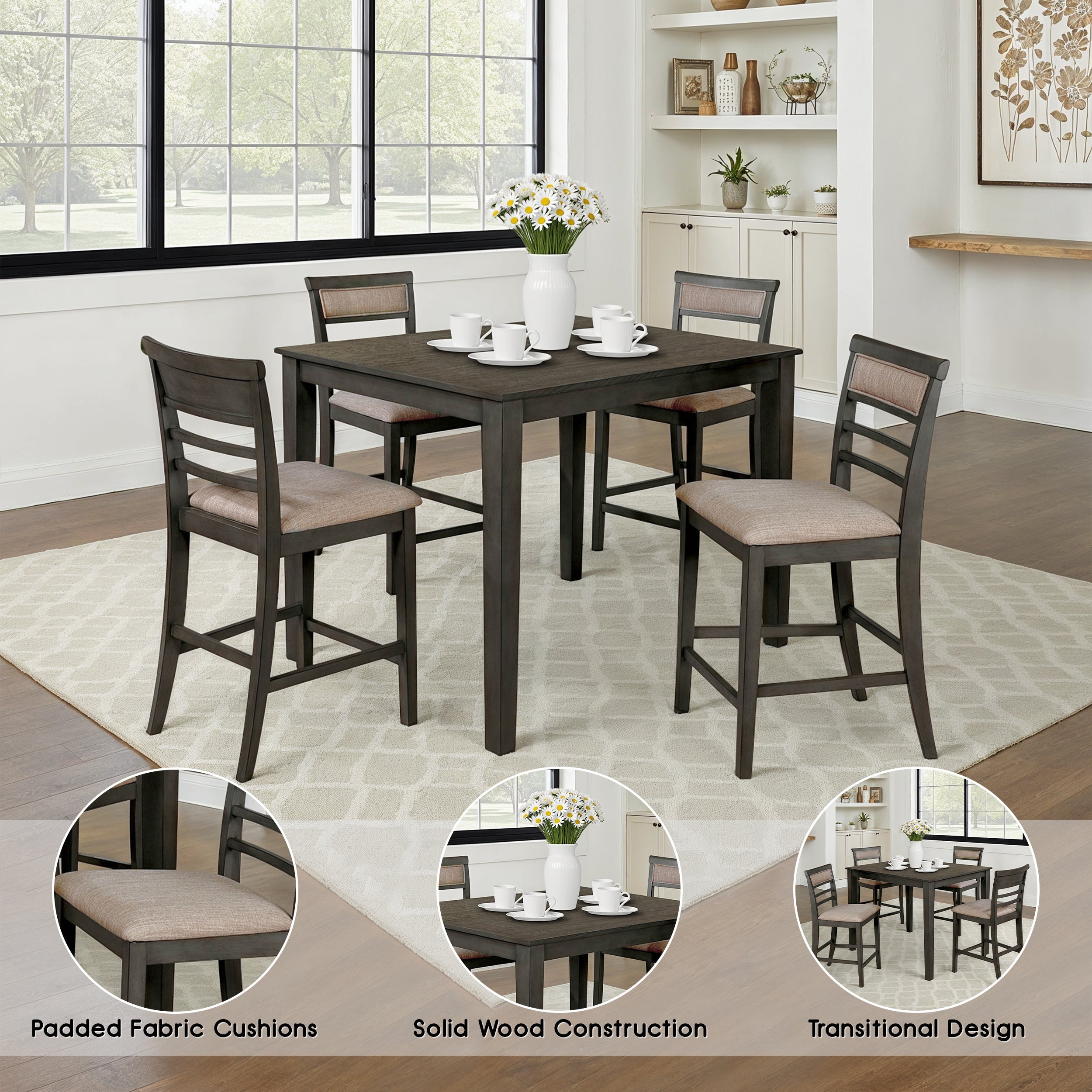 Ragnold Transitional Dining Set, 5 Pieces