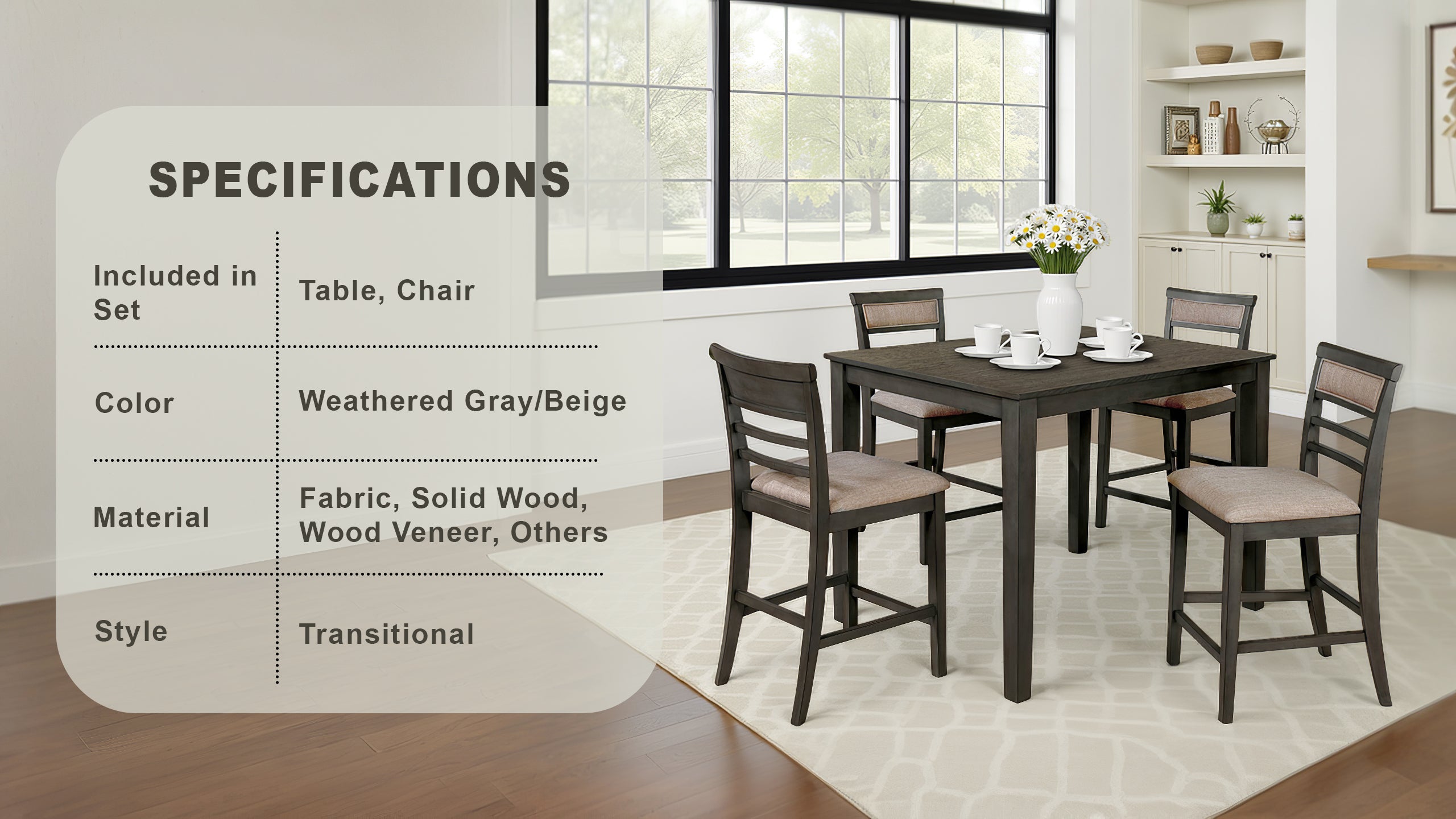 Ragnold Transitional Dining Set, 5 Pieces