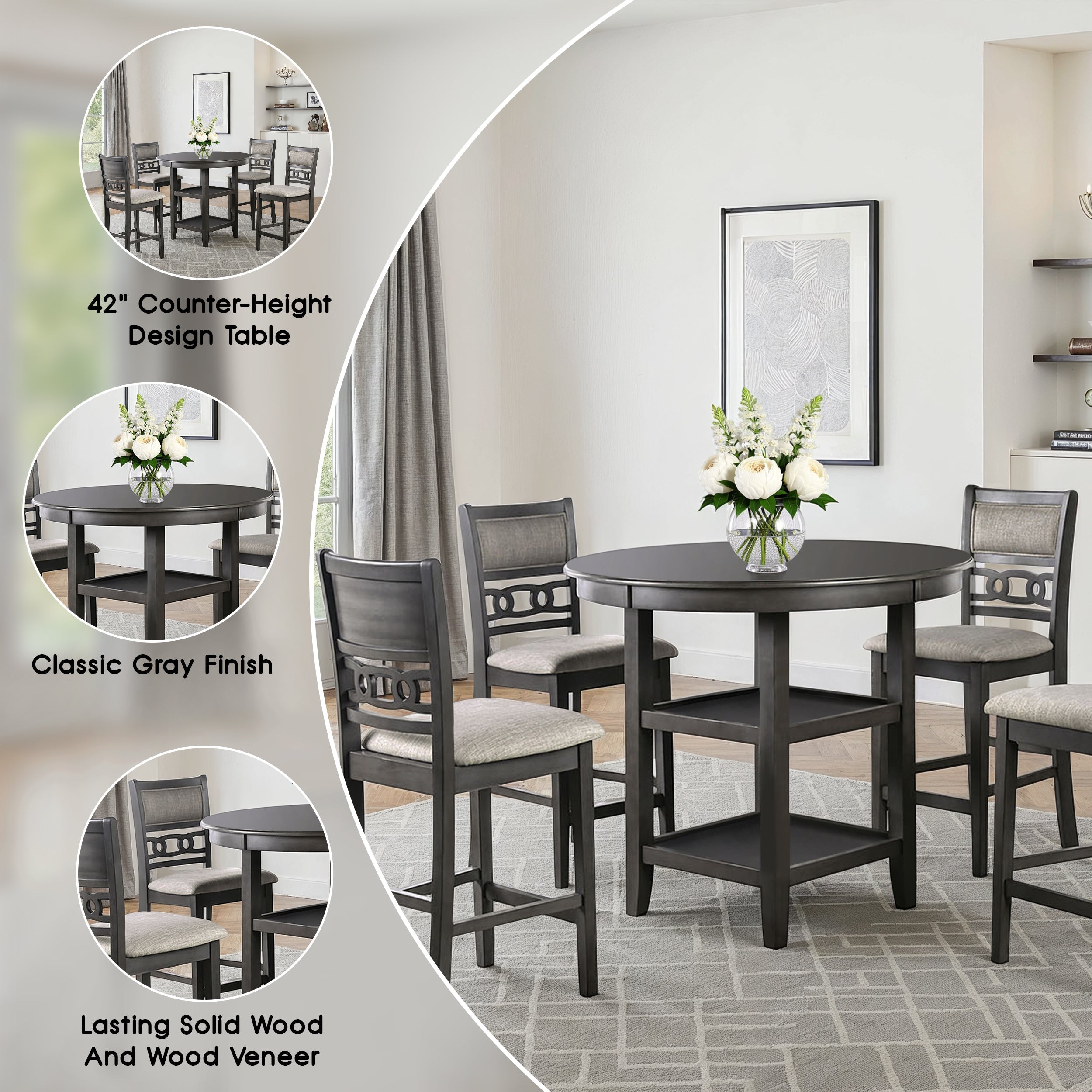 Mira Transitional Dining Set, 5 Pieces