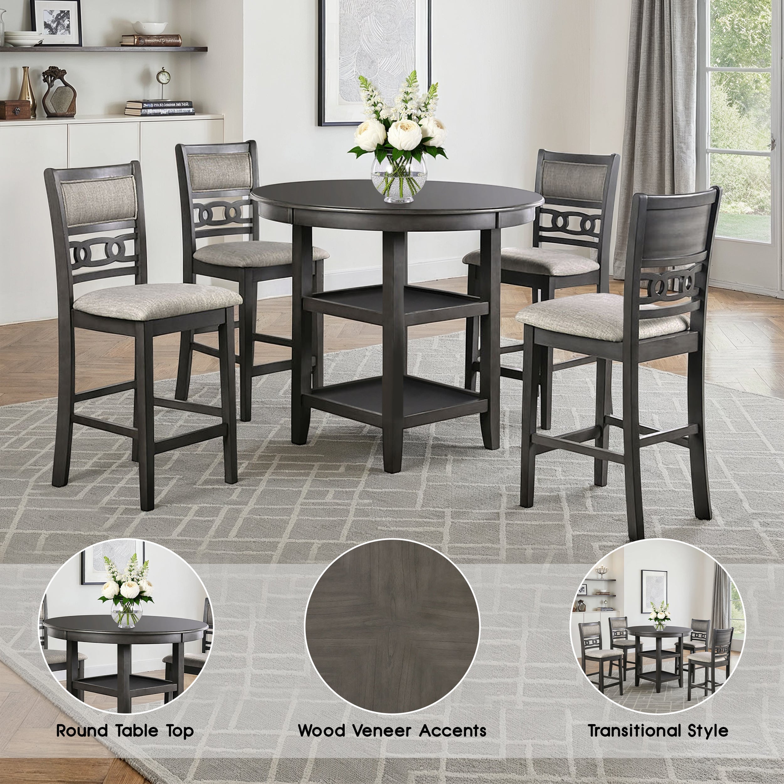 Mira Transitional Dining Set, 5 Pieces