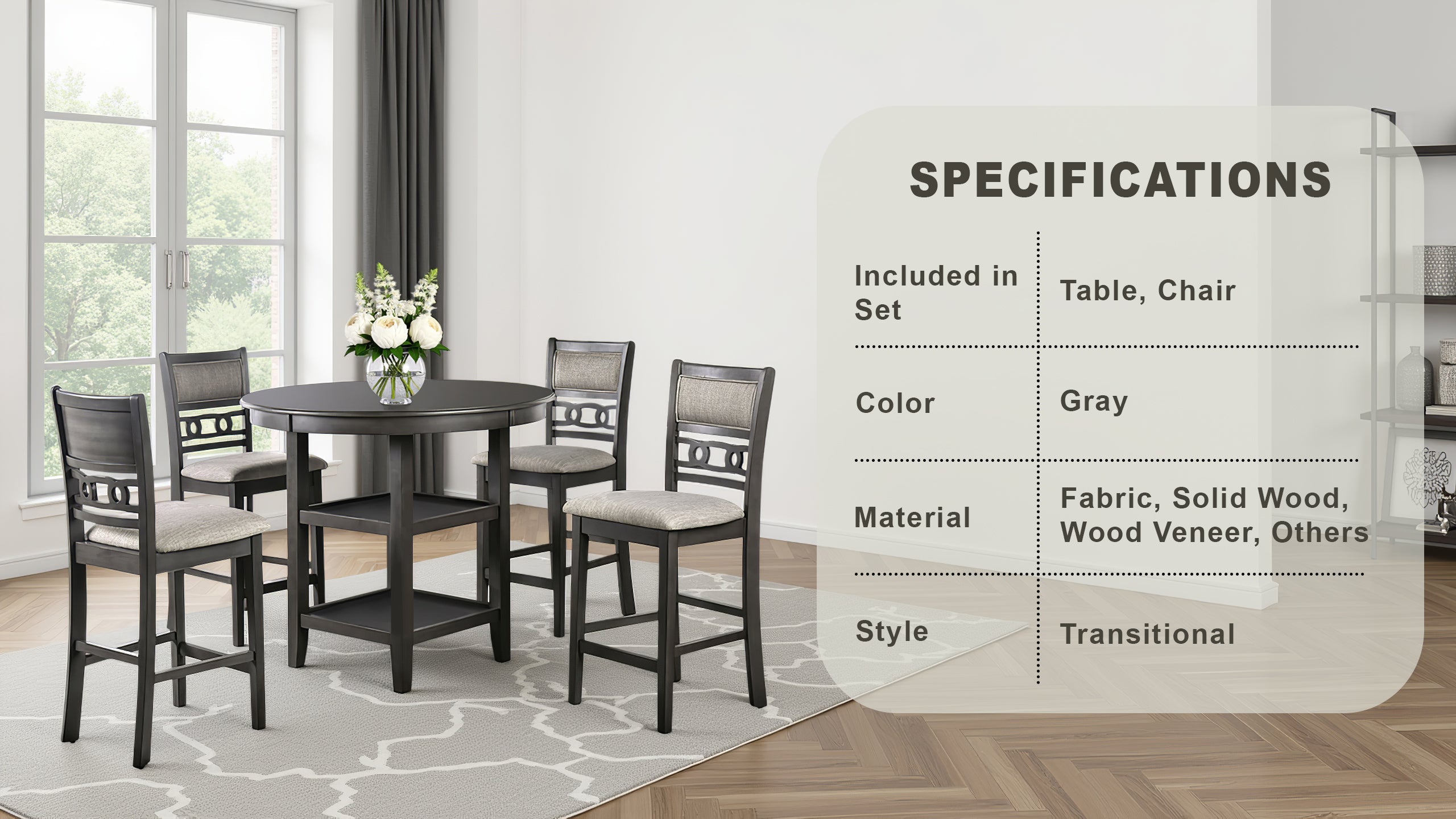 Mira Transitional Dining Set, 5 Pieces