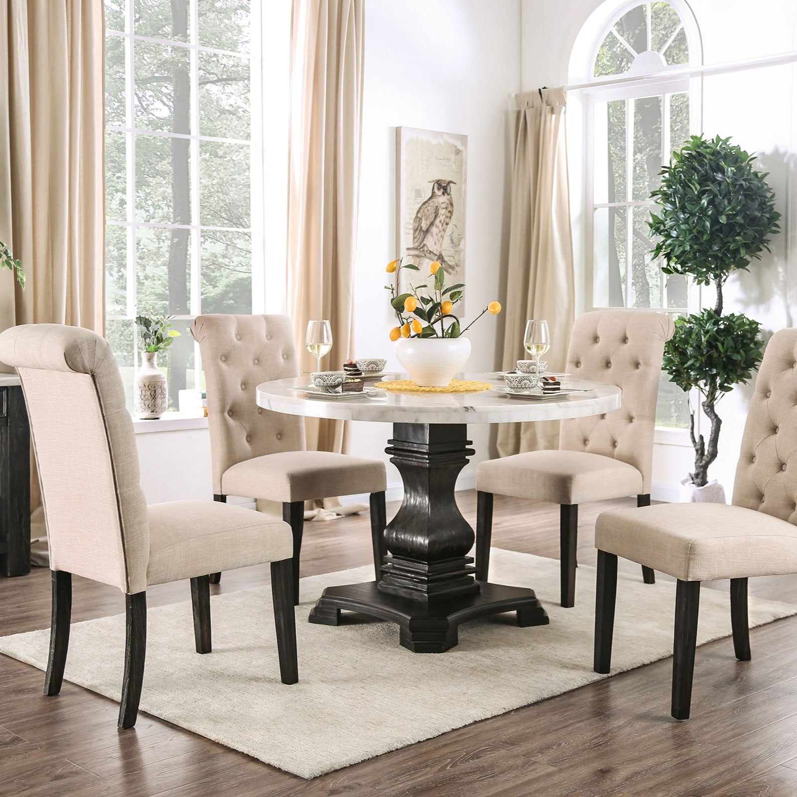 Elfredo 5-Piece Genuine Marble Round Table Dining Room Set