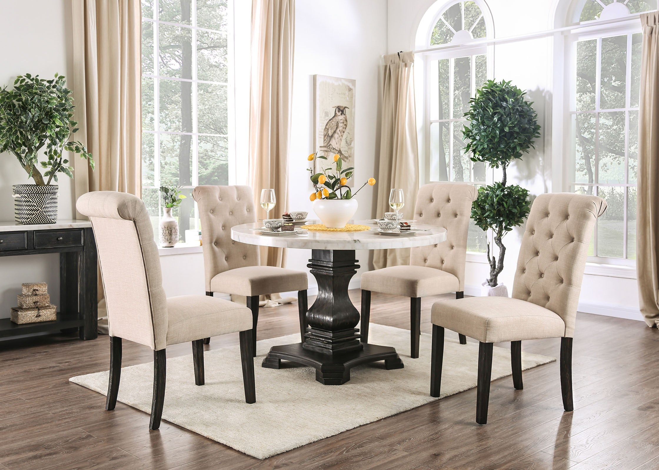 Elfredo 5-Piece Genuine Marble Round Table Dining Room Set