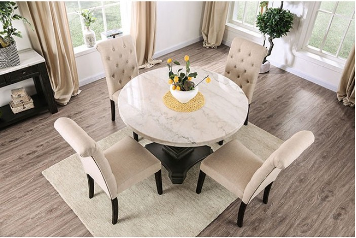 Elfredo 5-Piece Genuine Marble Round Table Dining Room Set